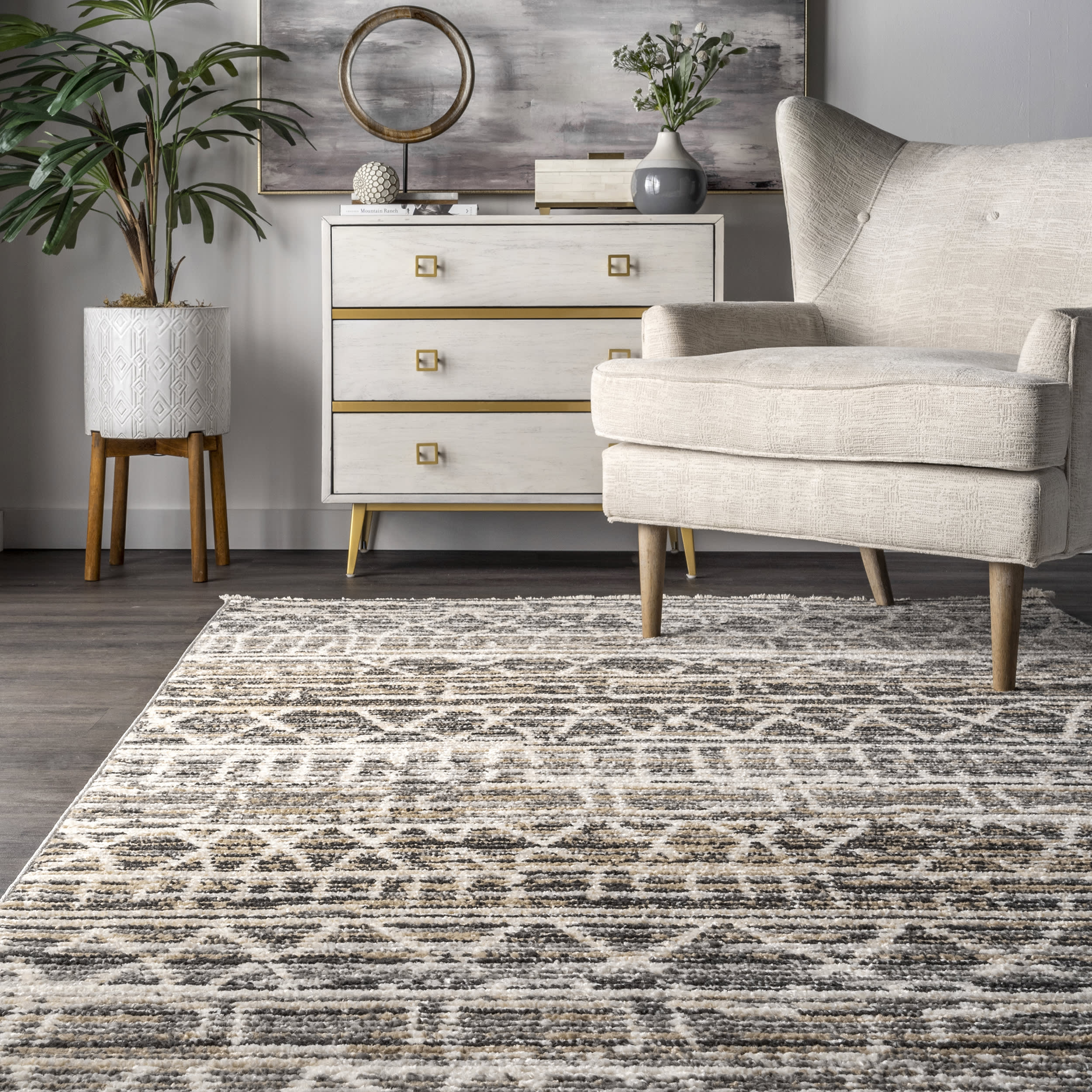 Chance Geometric Banded Area Rug in Grey - Modern Home Decor for Living Room, Bedroom & Office