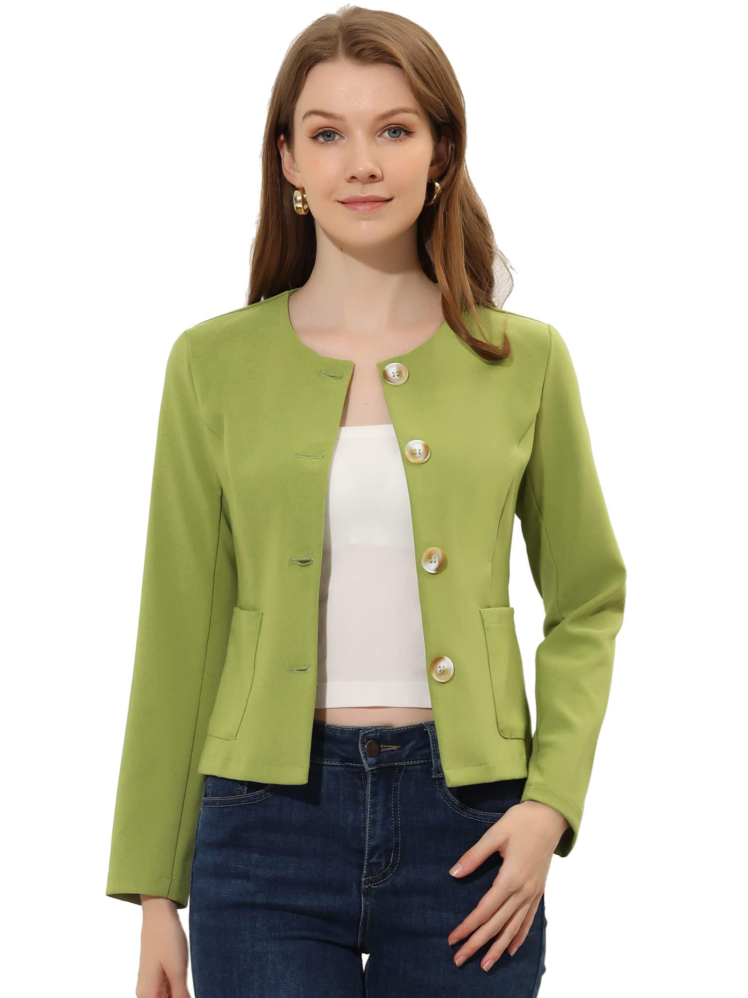 Allegra K Women's Cropped Blazer Jacket - Elegant Long Sleeve Button Down Office Blazer for Spring & Summer | Perfect for Work, Business Meetings & Casual Outfits