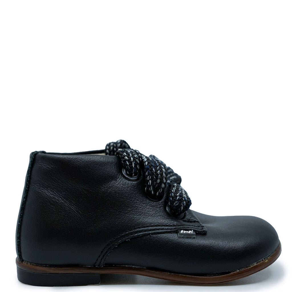 Emel Black Leather Baby Booties with Sweater Lace - Soft & Stylish First Walkers for Newborns, Infants & Toddlers - Perfect for Special Occasions, Photo Shoots & Everyday Wear