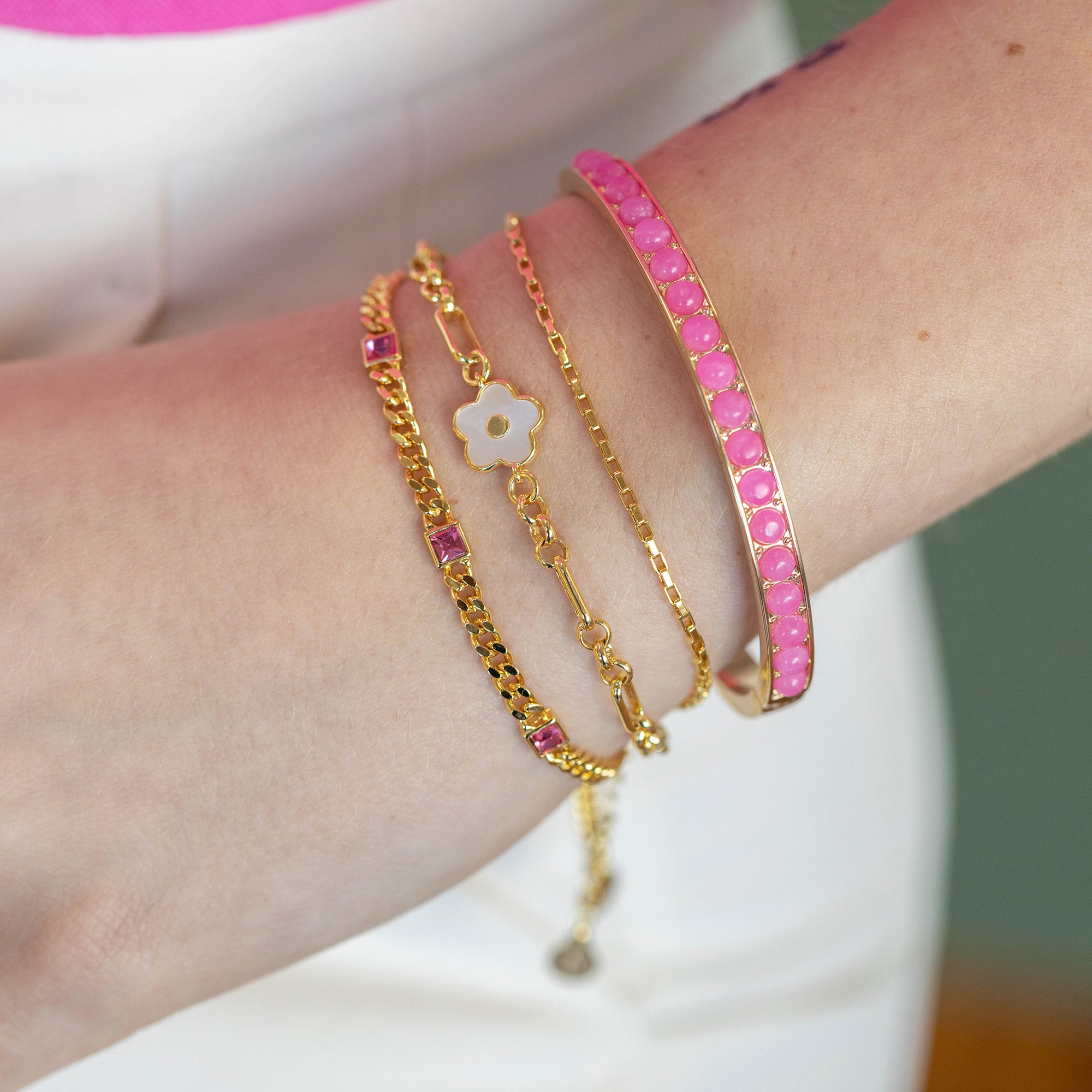 Reconstituted Pink Agate Gemstone Hinge Bangle Bracelet for Women - Elegant Stackable Jewelry for Parties, Weddings & Everyday Wear