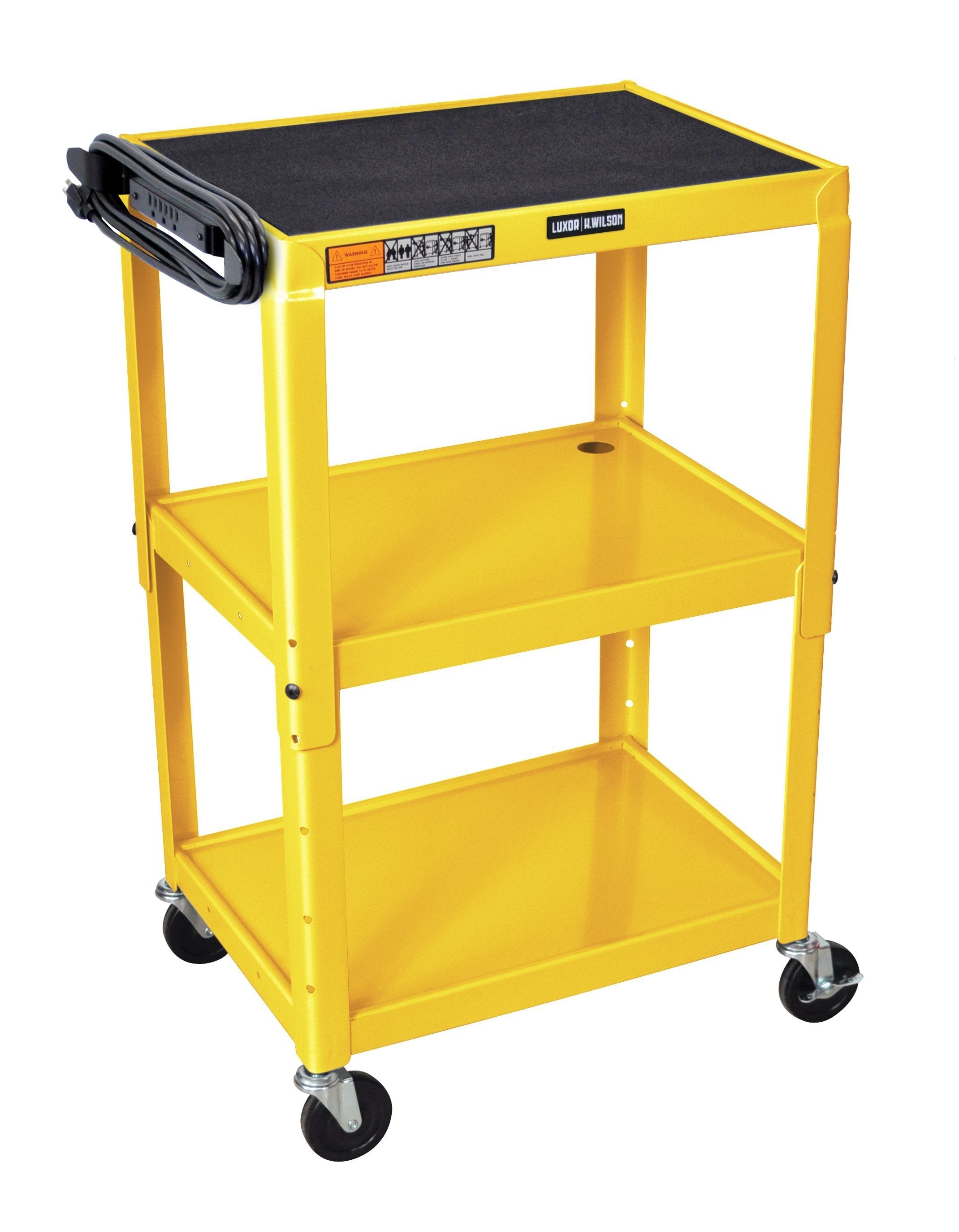 Adjustable Height Yellow Metal A/V Cart - Luxor Mobile Media Stand for TVs, Projectors & Equipment - Perfect for Classrooms, Offices & Home Theater Setups