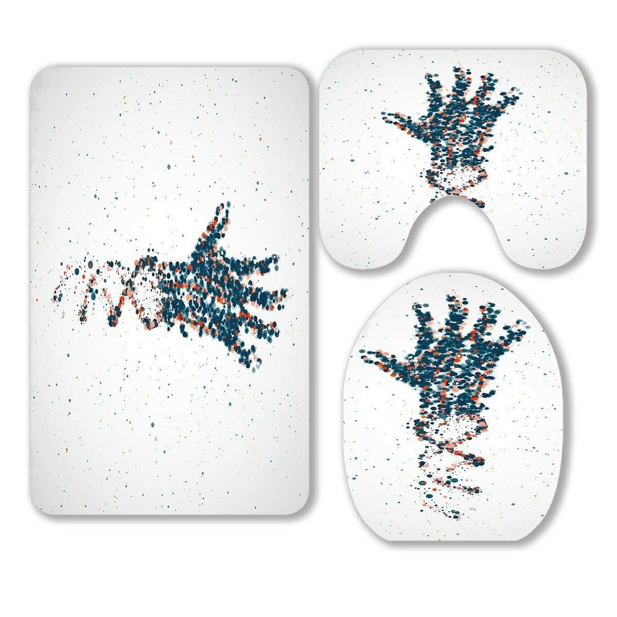 Futuristic DNA Molecule Cell 3-Piece Bathroom Rug Set - Non-Slip Contour Mat & Toilet Lid Cover - Modern Science-Themed Bath Decor for Home, Dorm, or Spa