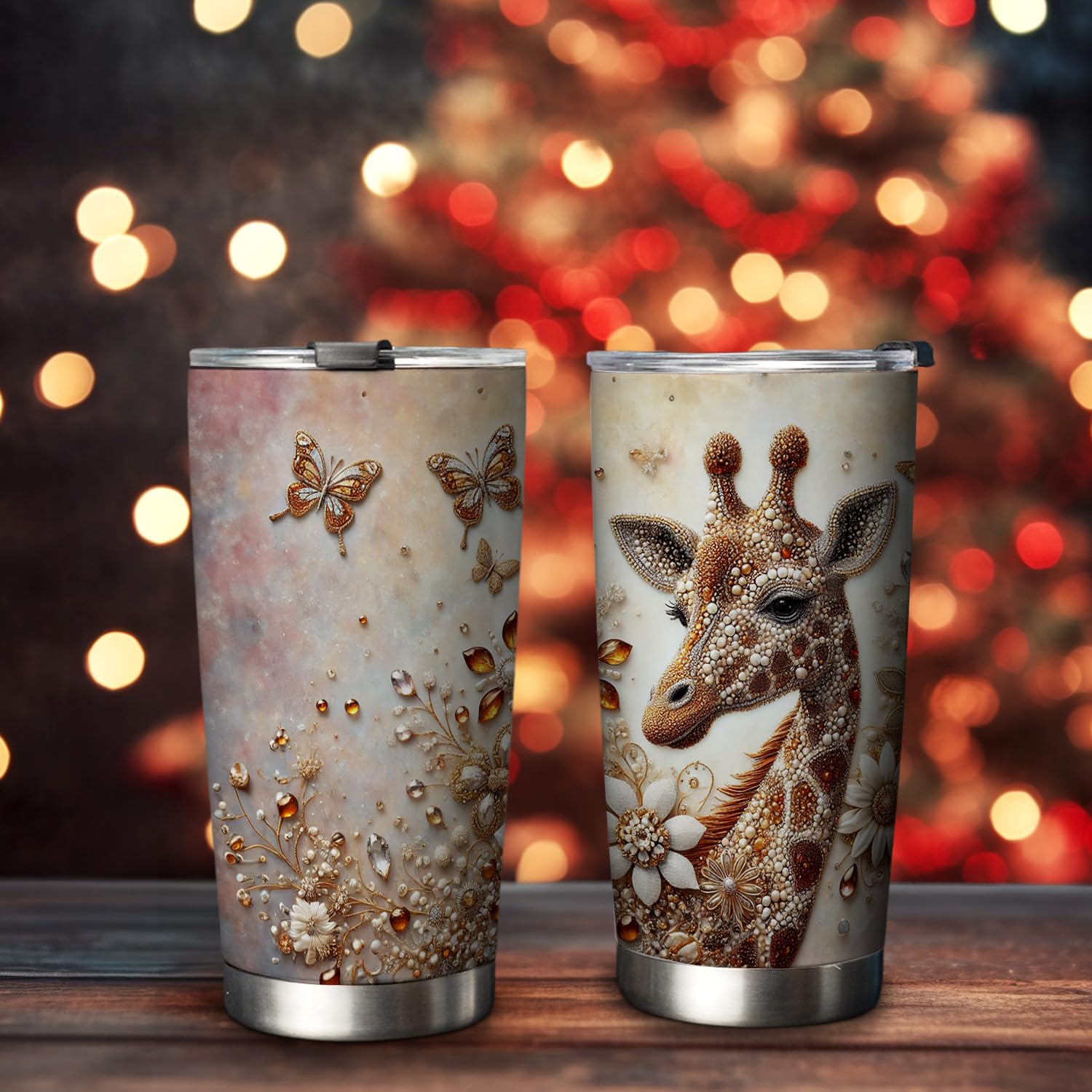 20oz Insulated Giraffe Print Tumbler Cup with Lid - Unique Valentine's Day & Birthday Gift for Women, Giraffe Lovers - Perfect Travel Coffee Mug for Office, Hiking & Commuting