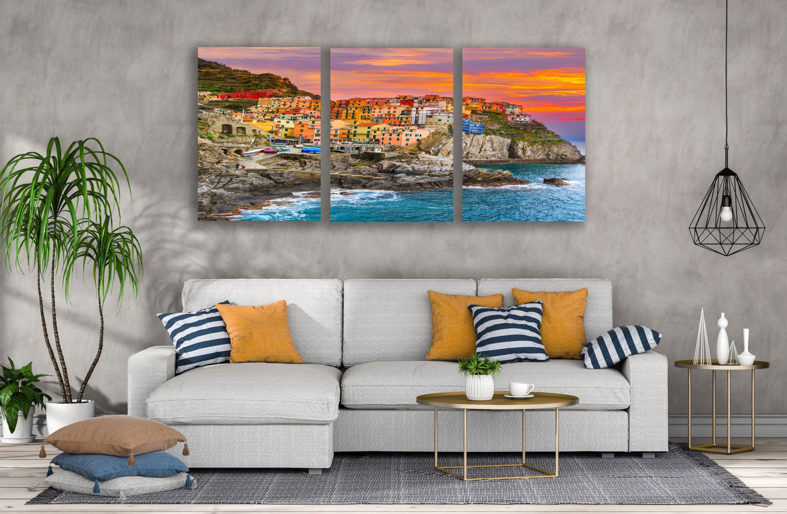 3-Piece City by the Sea Wall Art Canvas Prints - High Quality 100% Australian Made - Ready to Hang for Living Room, Bedroom & Office Decor