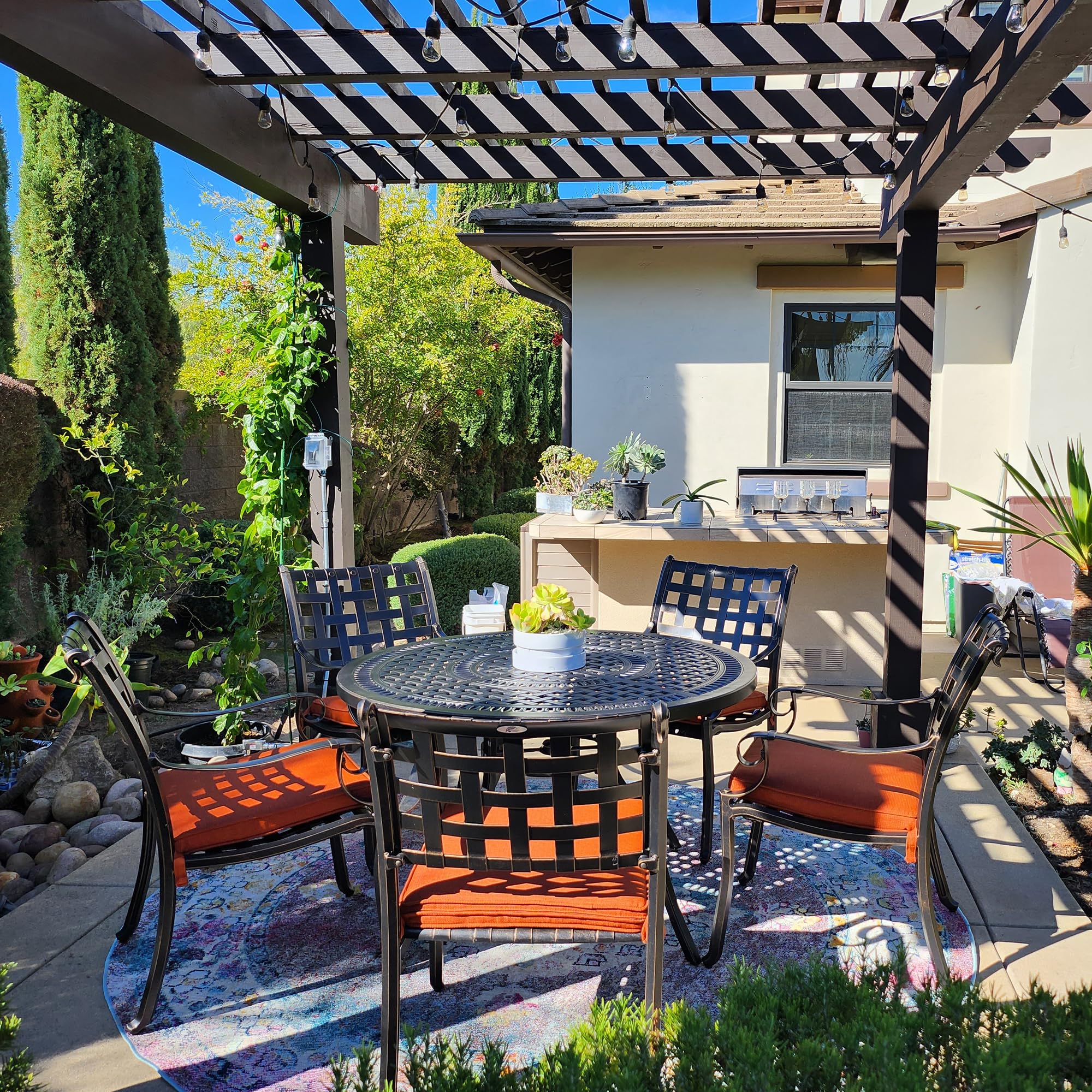 PURPLE LEAF 7-Piece Outdoor Dining Set - Cast Aluminum Patio Furniture with 6 Armchairs & 47