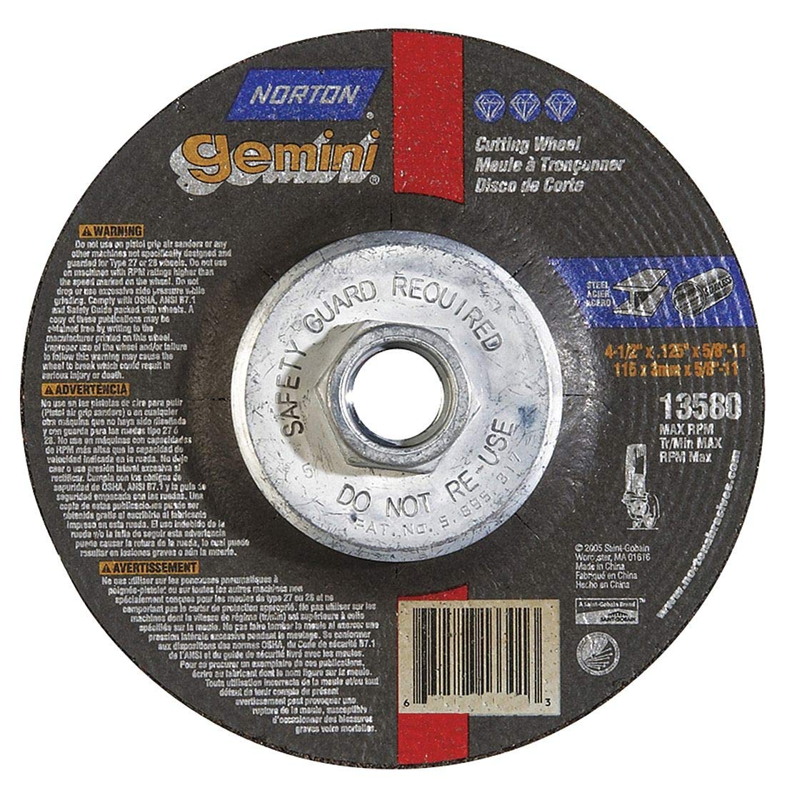 High-Speed Depressed Center Grinding Wheel – 13580 RPM for Metal & Stone Cutting – Perfect for DIY, Construction & Metalworking Projects