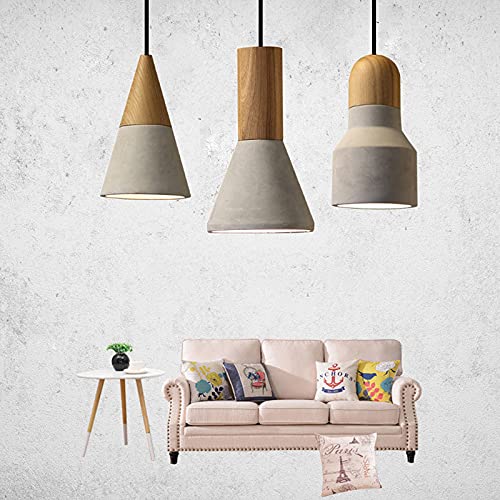 Gray Concrete Solid Wood Dome Pendant Light - Modern Industrial E27 Hanging Ceiling Lamp with Cement Shade for Kitchen Island, Dining Room, Bedroom & Living Room | Perfect for Farmhouse, Loft & Industrial Decor