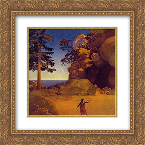 Maxfield Parrish 'A Strong-Based Promontory' 20x20 Gold Ornate Framed Art Print with Double Mat - Vintage Wall Decor for Living Room, Bedroom & Office