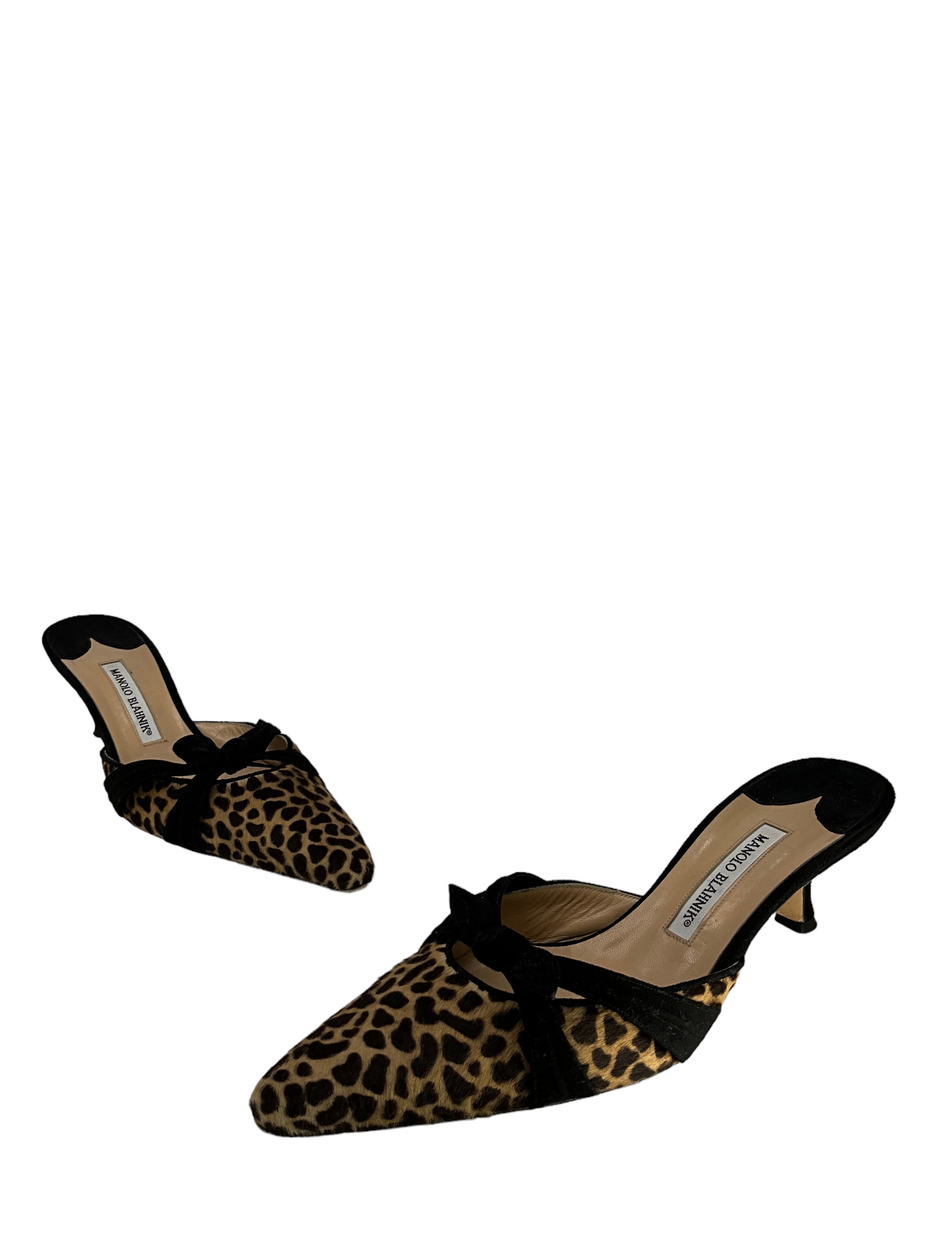 Manolo Blahnik Cheetah Print Ponyhair Mules - Women's Size 11 | Luxury Designer Slides for Casual & Evening Wear