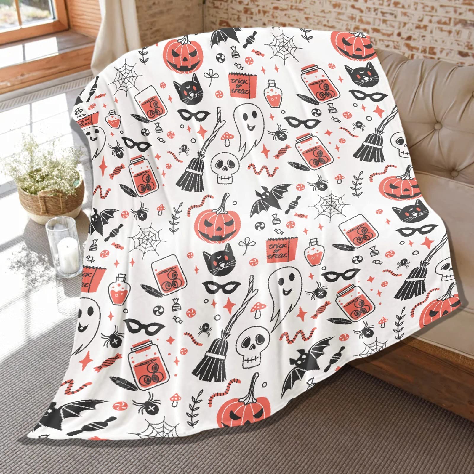 Soft Flannel Blanket Halloween Ghost - Lightweight Plush Throw for Couch, Bed & Sofa - Air Conditioner Quilt for Women & Men - Extra Large 120x90 Inch Decorative Blanket for Family - Perfect for Movie Nights, Camping & Seasonal Home Decor