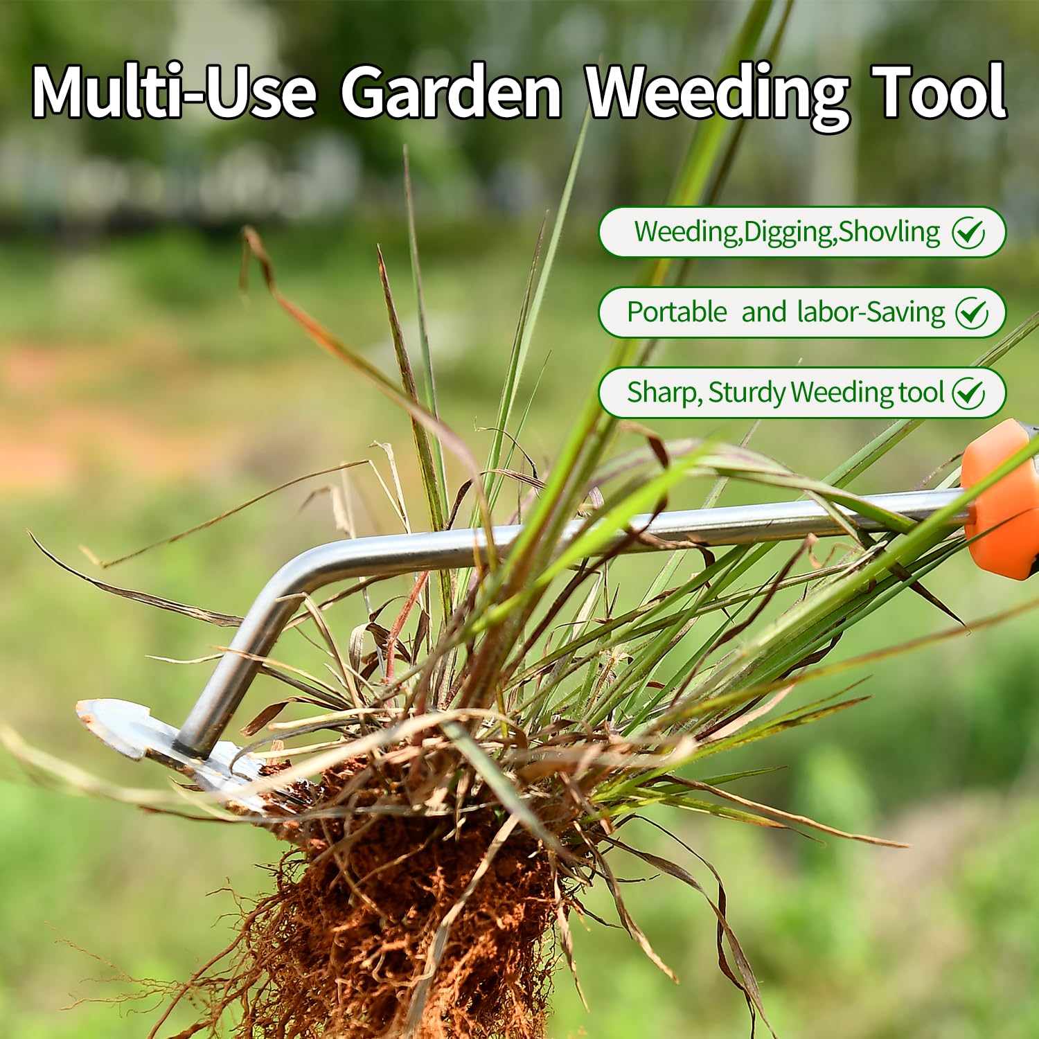 2024 New Stainless Steel Weed Puller Tool - 4 Teeth Dual Purpose Garden Weeder with Rubber Handle | Efficient Hand Weeder for Lawn Care, Flower Beds & Vegetable Gardens | Durable Weeding Tool for Home Gardening & Professional Landscaping