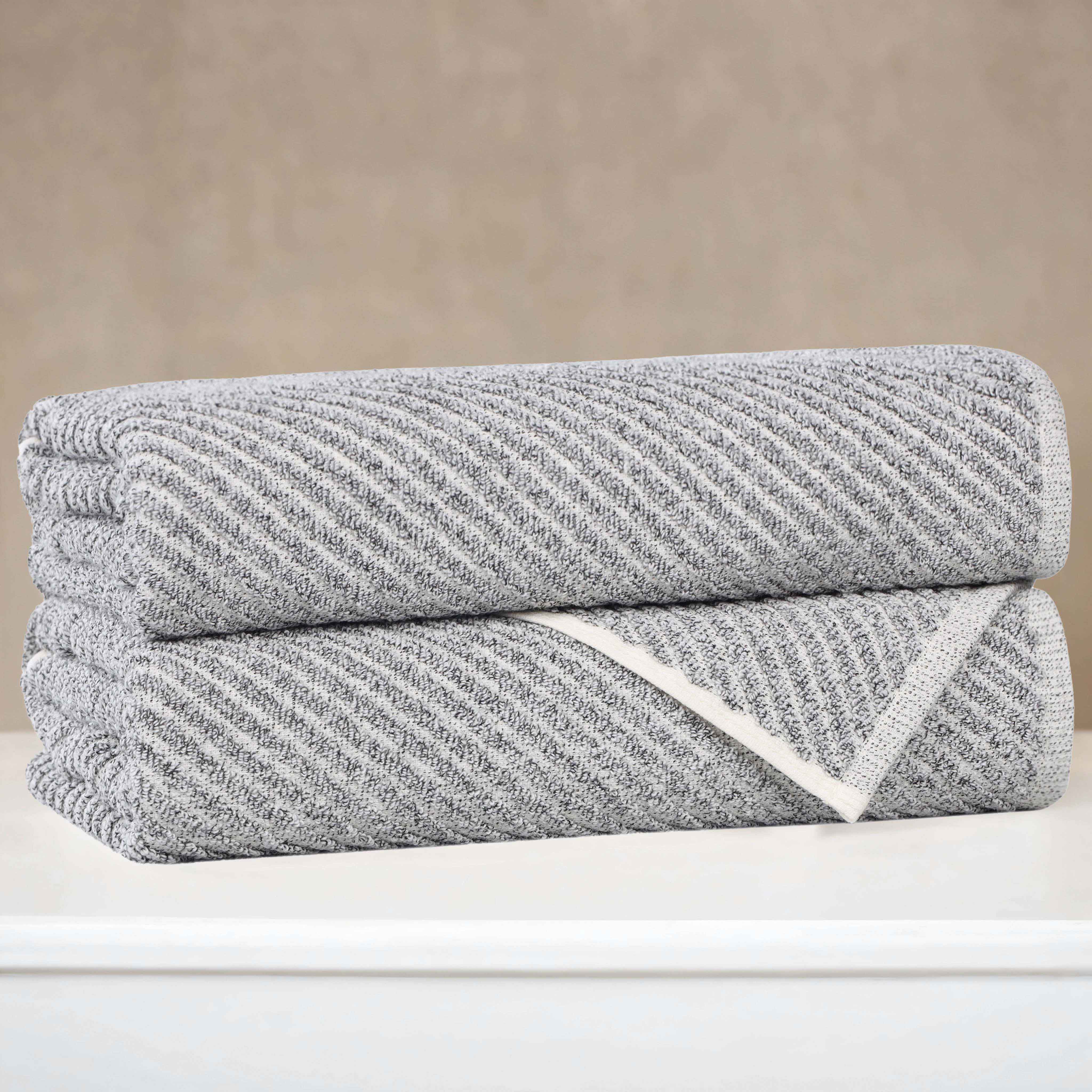 Premium Amelia Cotton Blend Diagonal Stripes Bath Towels - Soft & Absorbent Set of 2 - Perfect for Spa, Bathroom & Beach Use