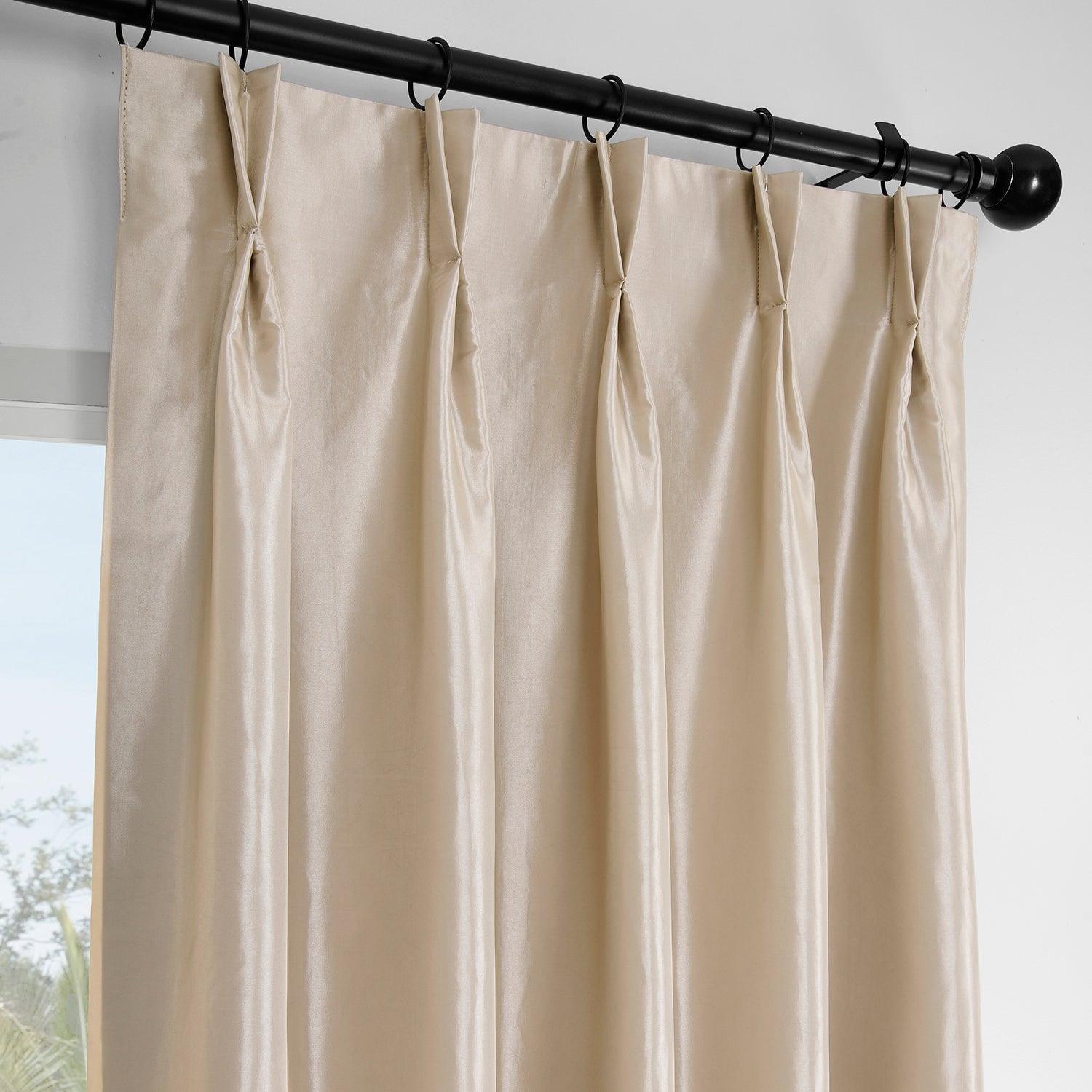 Antique Beige French Pleat Faux Silk Taffeta Blackout Curtains - Elegant Window Treatment for Living Room & Bedroom, Light Blocking & Noise Reducing Home Decor