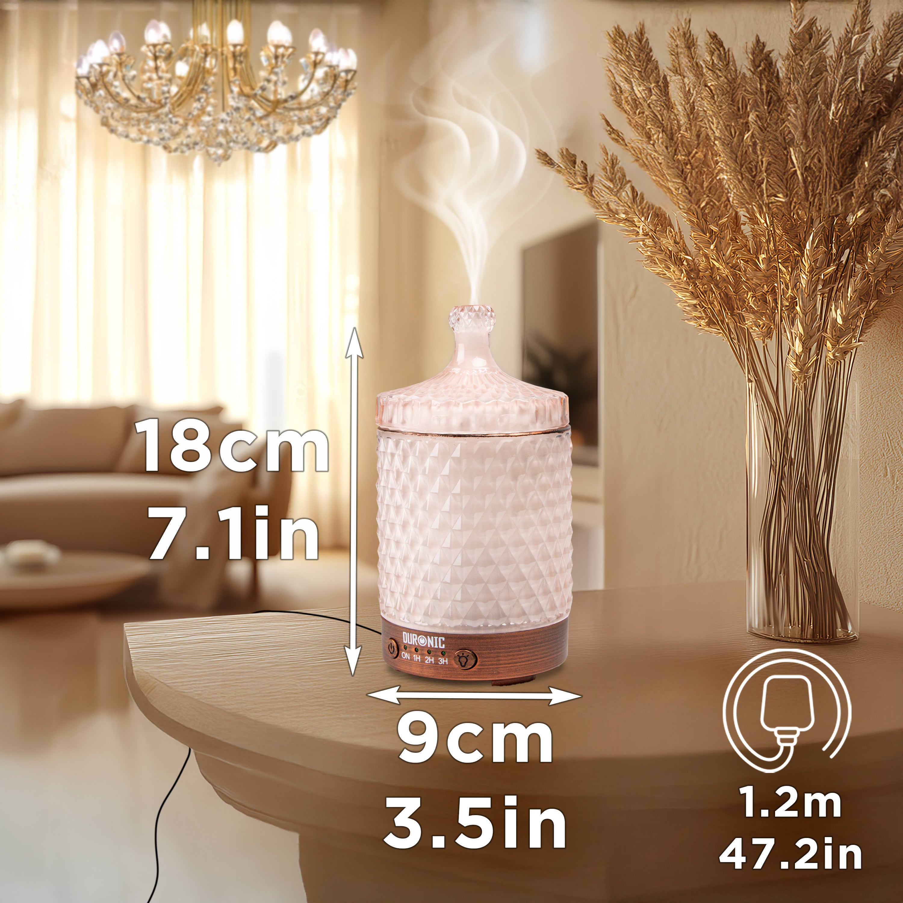 Duronic AD32 100ml Electric Aromatherapy Diffuser with 7 Color LED Lights - Essential Oil Diffuser & Humidifier for Home, Office, Bedroom, Spa - Perfect for Relaxation, Sleep, Yoga & Stress Relief