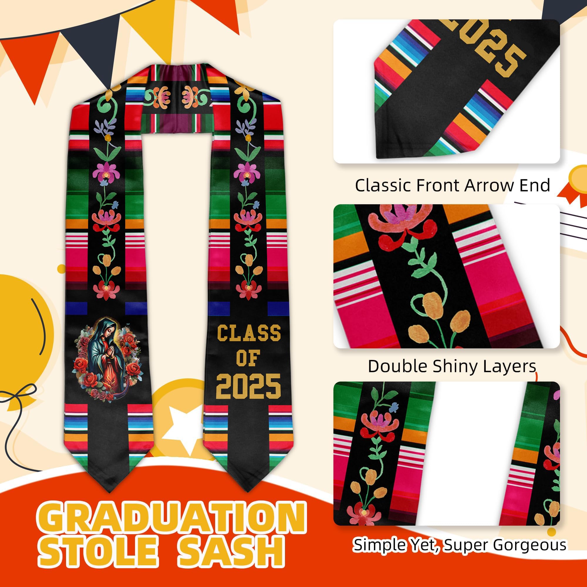 Class of 2025 Mexican Graduation Stole - 72'' Traditional Sash for High School & College Graduation Ceremony - Perfect Graduation Gift for Students