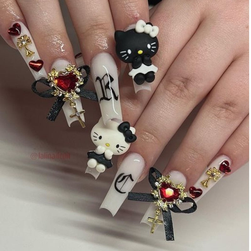 37style Sanrio Kuromi Hello Kitty My Melody Anime Press on Nails - Long Y2K False Nails for Manicure | Perfect for Cosplay, Parties & Gift Giving