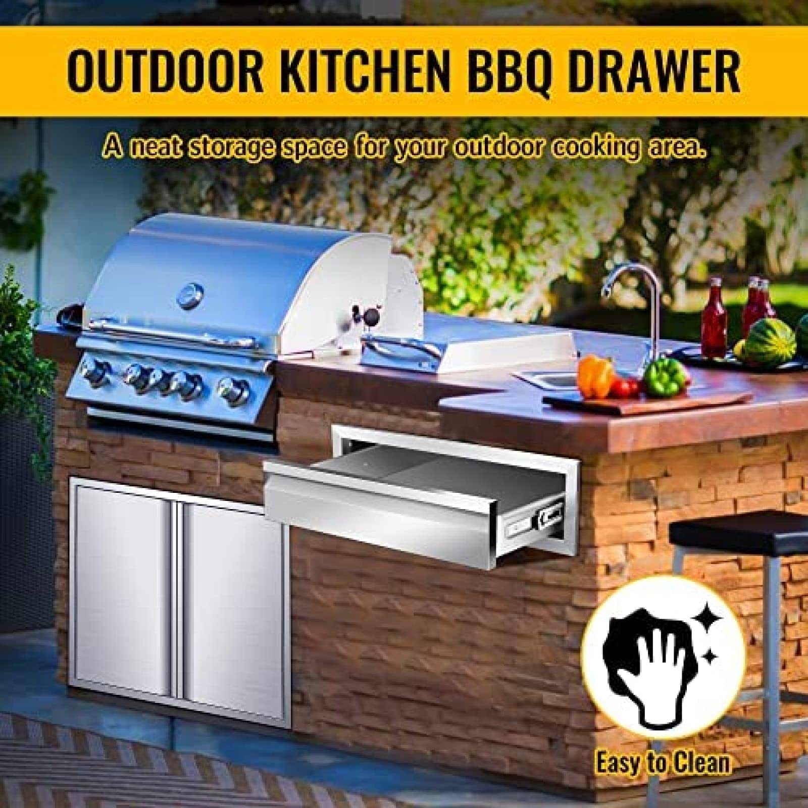 Premium Stainless Steel Outdoor Kitchen BBQ Drawer - 24