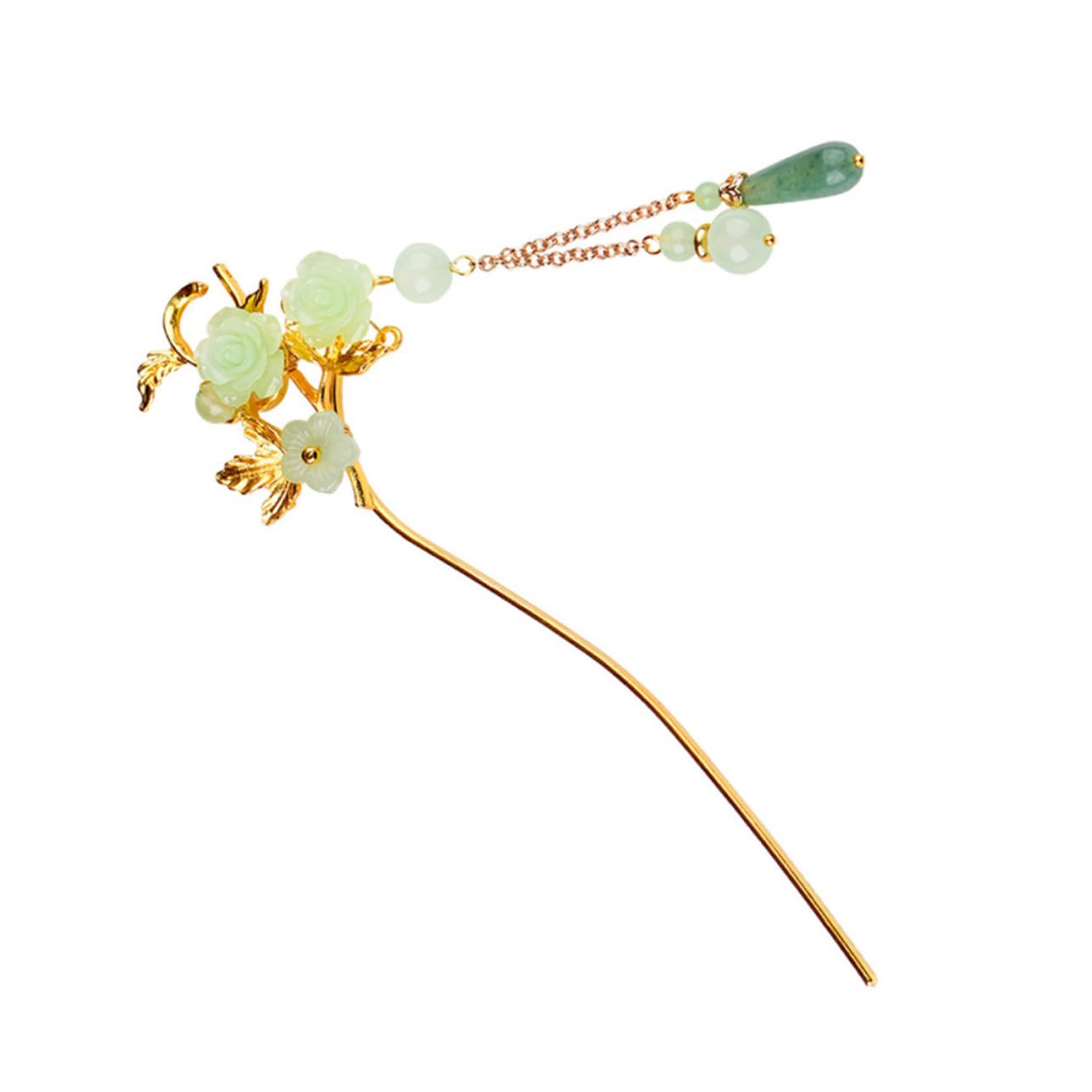 Balacoo Hanfu Hairpin - Elegant Jade & Wooden Hair Sticks for Women, Vintage Hair Forks with Floral Design, Perfect for Brides, Weddings & Traditional Updos | Wedding Accessories, Cosplay & Special Occasions