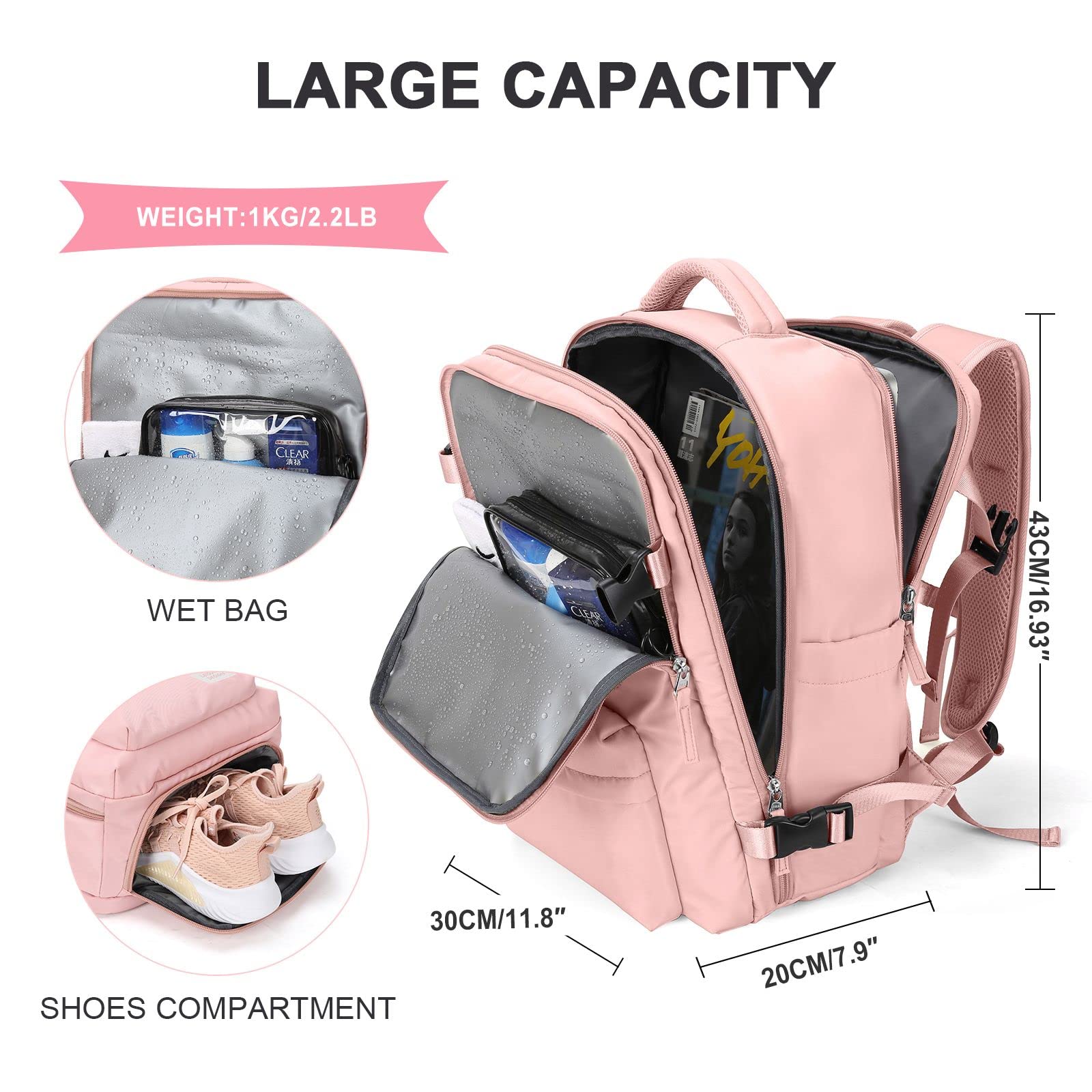 WONHOX Large Travel Backpack for Women & Men - TSA Approved Carry On Backpack with Laptop Compartment - Perfect for Business Trips, Work Commute & Airplane Travel