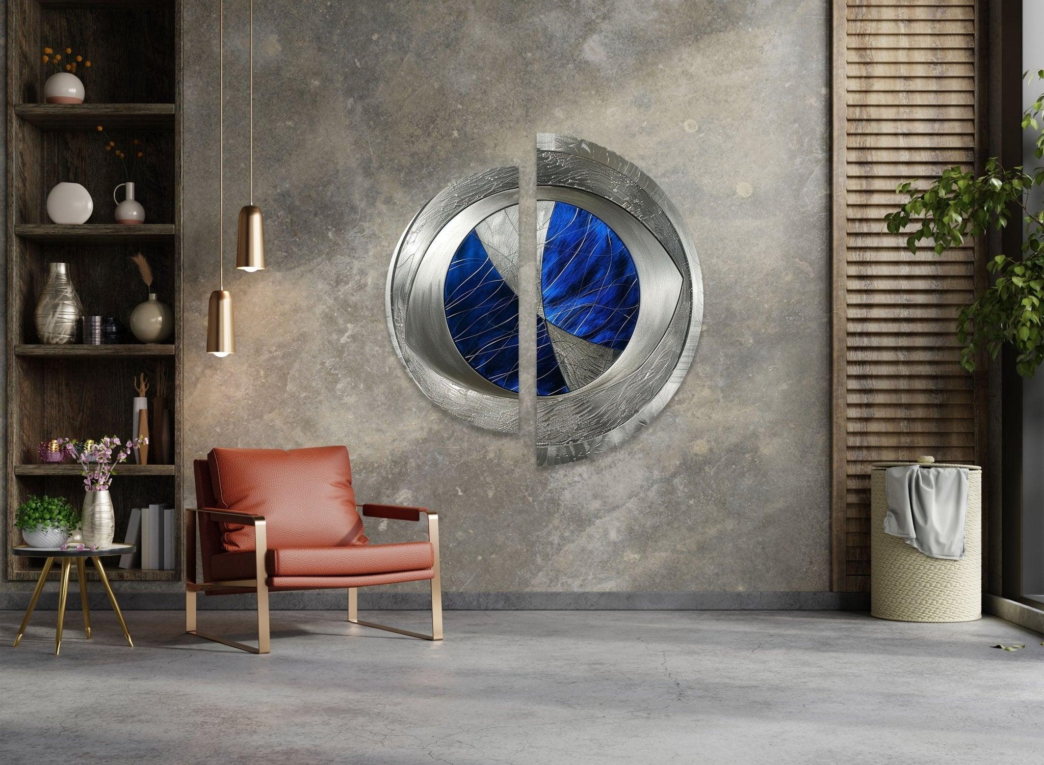 2 Piece Abstract Silver Blue Glass Wall Art Set - Modern Home Decor for Living Room, Bedroom, Office | Handmade Glass Wall Hangings for Unique Interior Design