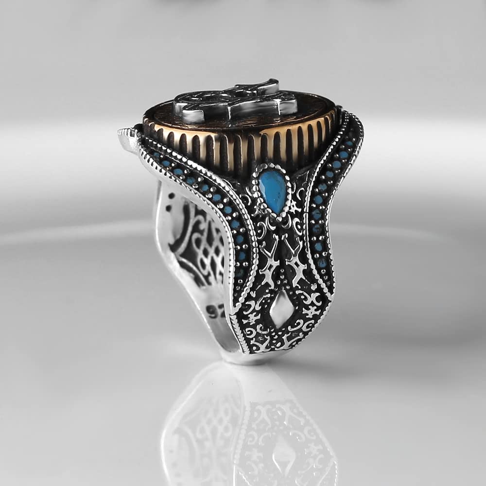 Personalized Men's 925 Sterling Silver Ring with Turquoise Stone - Custom Monogram Letter Ring for Men - Handmade Solid Silver Jewelry for Gifts, Weddings & Everyday Wear