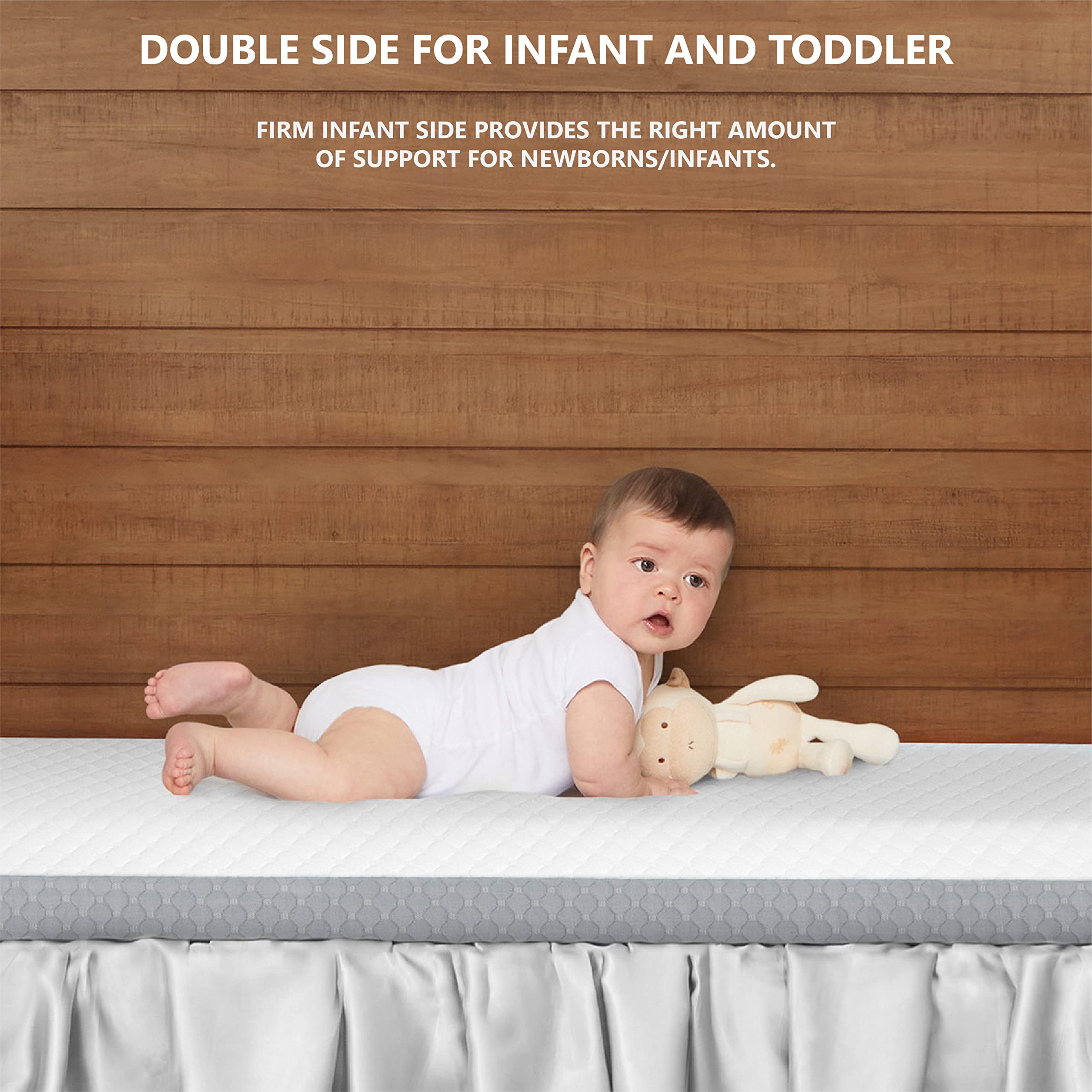 Dream On Me 2-in-1 Convertible Crib Mattress & Toddler Bed - GREENGUARD Gold & JPMA Certified - Copper-Infused Layer - Removable Washable Cover - Pure Zen White & Grey - Perfect for Nursery & Daycare Use