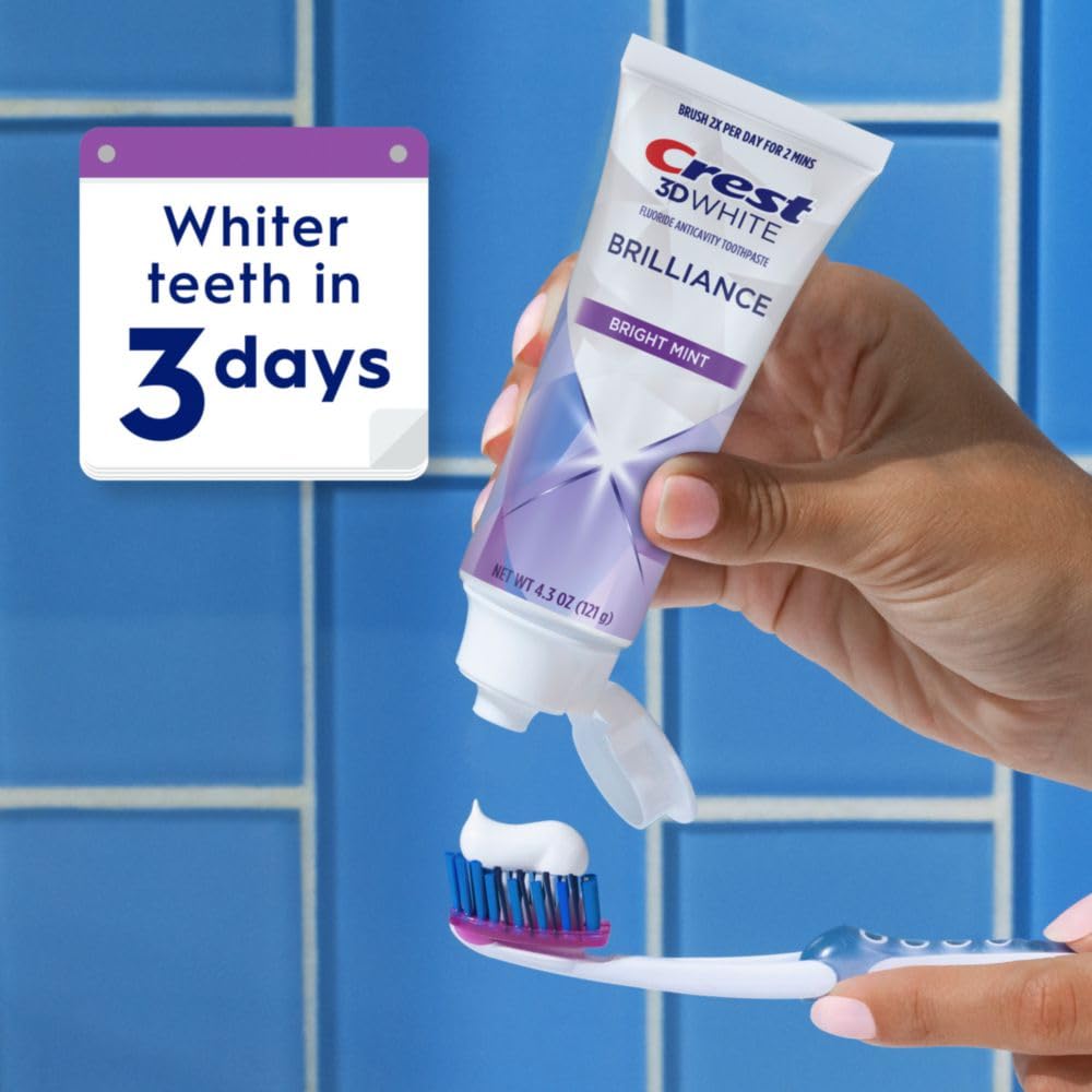 Crest 3D White Brilliance Bright Mint Teeth Whitening Toothpaste - 4.3 oz (Pack of 3) | 100% More Stain Removal, 24-Hour Protection | Whiter Teeth in 3 Days | Perfect for Daily Use & Special Occasions