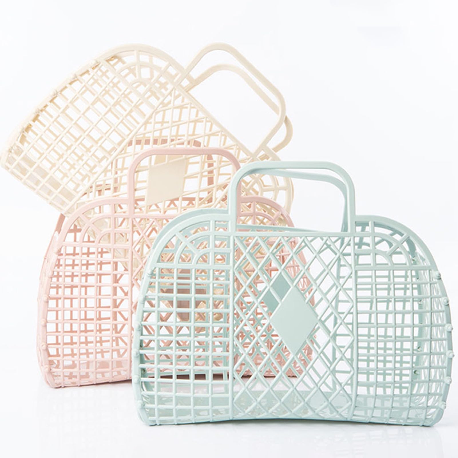2Pcs Jelly Beach Bags - Reusable Clear Tote Purse for Women & Girls, Perfect for Bridesmaid Gifts, Baby Showers, Easter Baskets, Summer Outings and Pool Parties (Beige)