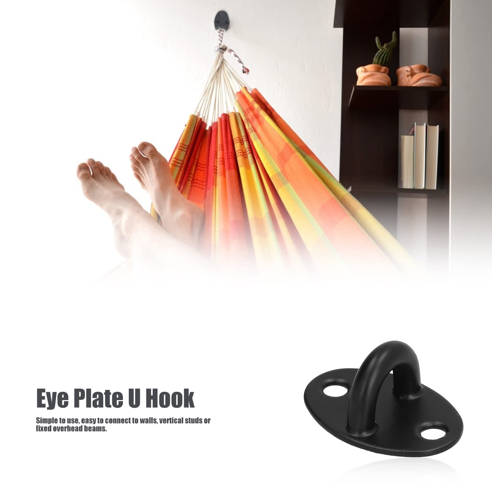 10Pcs Heavy Duty Stainless Steel U-Shaped Ceiling Hooks - Wall Mount Pad Eye Plate Top Hanging Hardware for Swings, Chairs, Hammocks - Perfect for Indoor/Outdoor Hanging Decor, Garage Storage & Backyard Setup (Black)