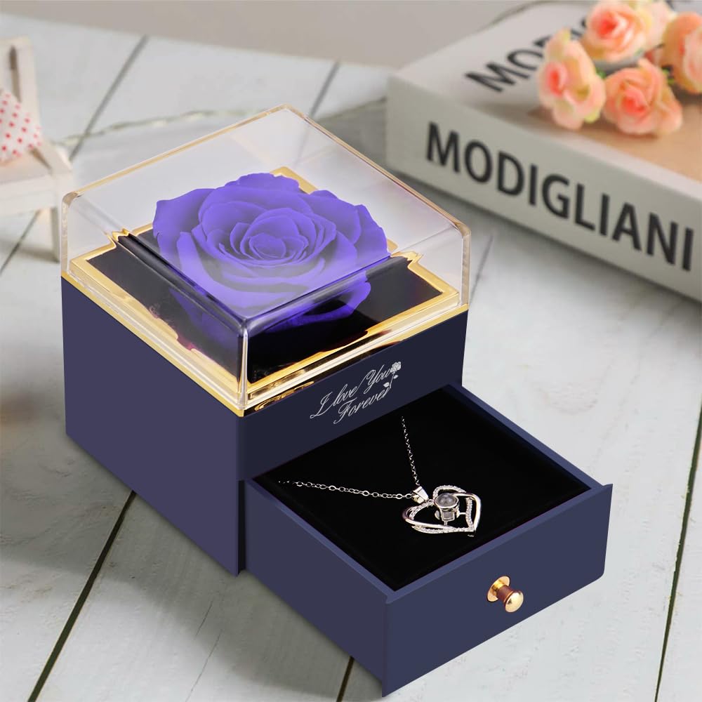Vanleonet Preserved Blue Real Rose Heart Necklace - Romantic I Love You Jewelry Gift for Women, Perfect for Mom, Wife, Girlfriend, Grandma on Mother's Day, Christmas, Anniversary, Valentine's Day, or Special Occasions