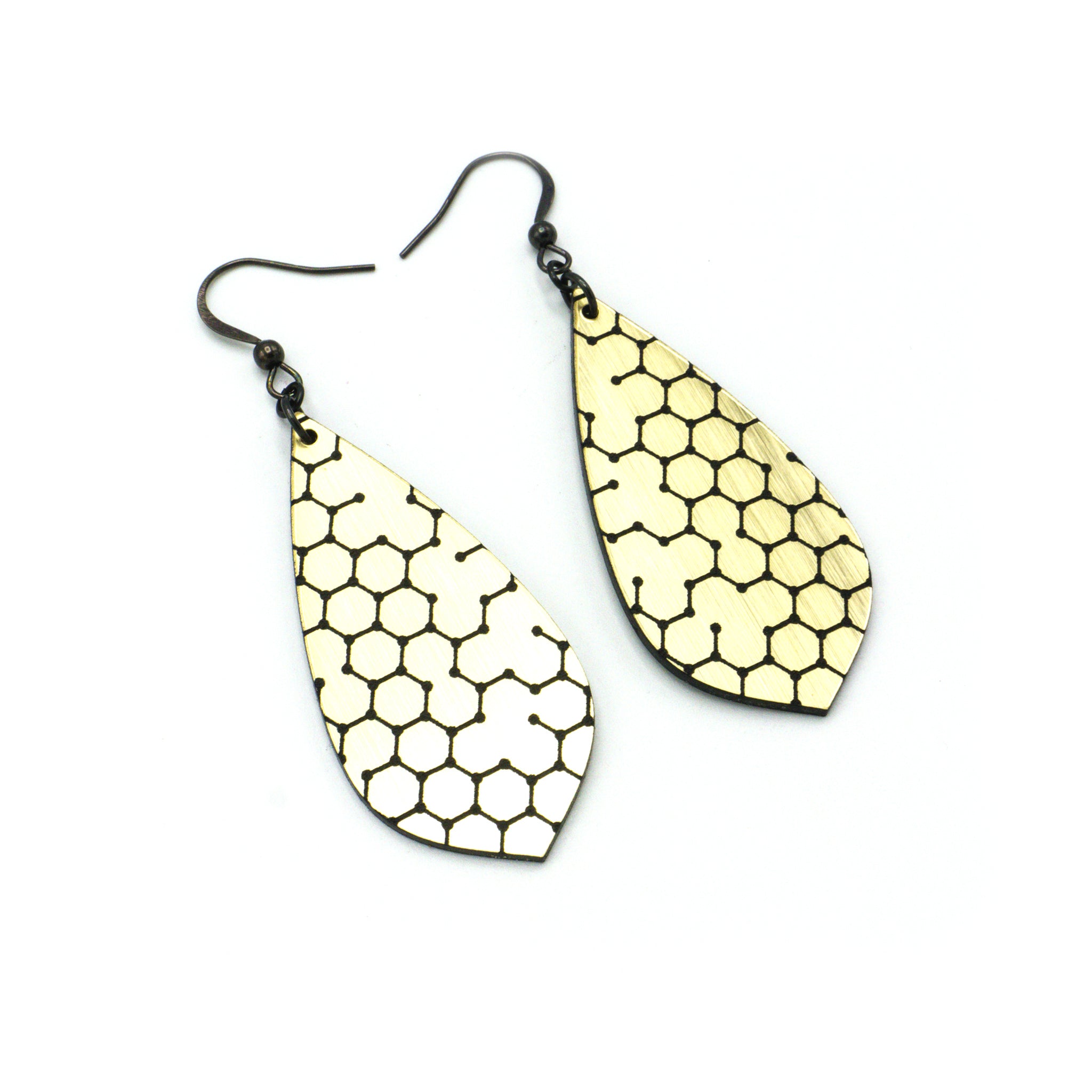 Gem Point [03] Acrylic Earrings - Brushed Gold & Black | Stylish Statement Jewelry for Women, Perfect for Parties, Weddings & Everyday Wear