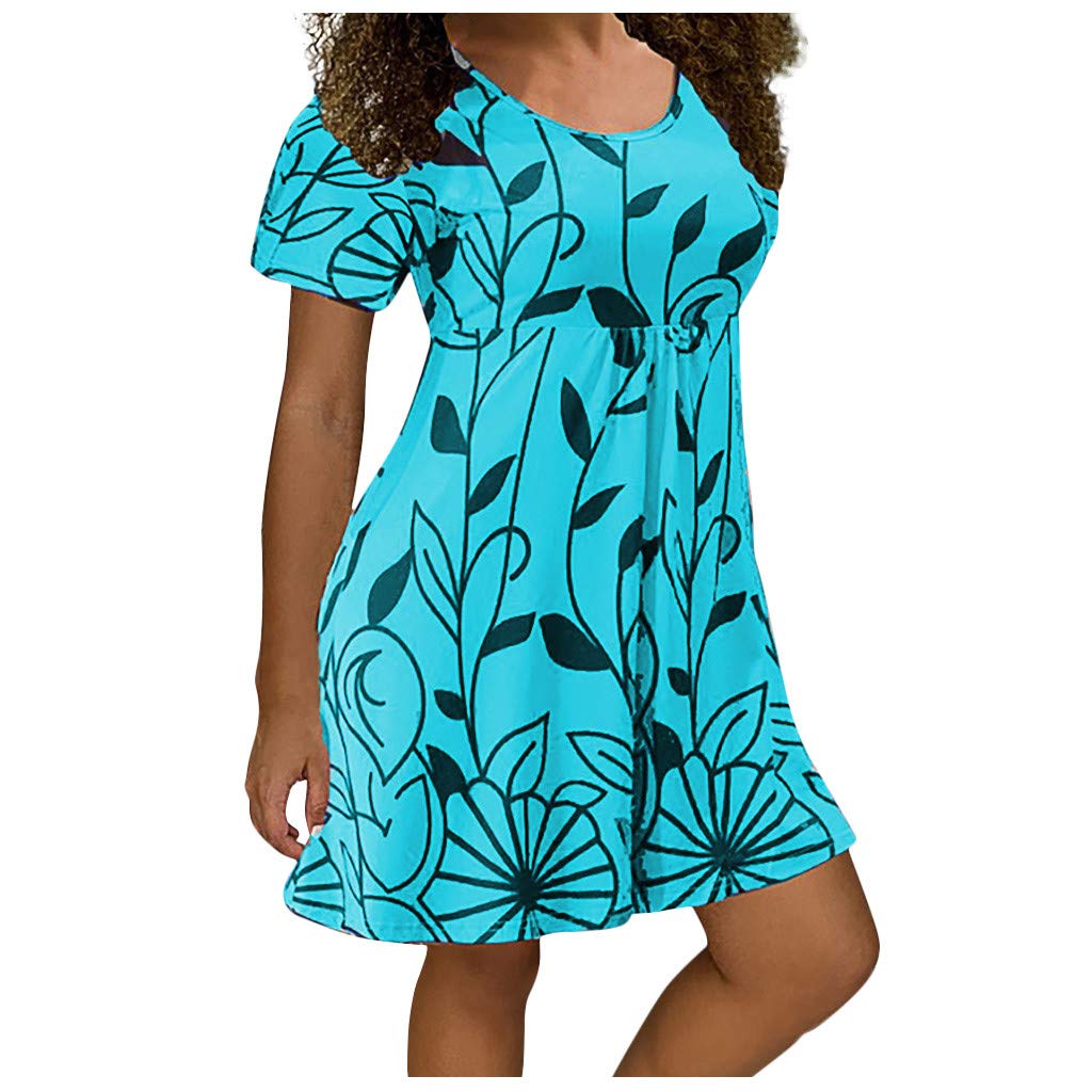 Plus Size Floral Print Short Sleeve Dress for Women - Empire Waist Mini Dress with Loose Fit & Flowy Design - Perfect for Casual Wear, Summer Outfits, Beach Vacations and Date Nights