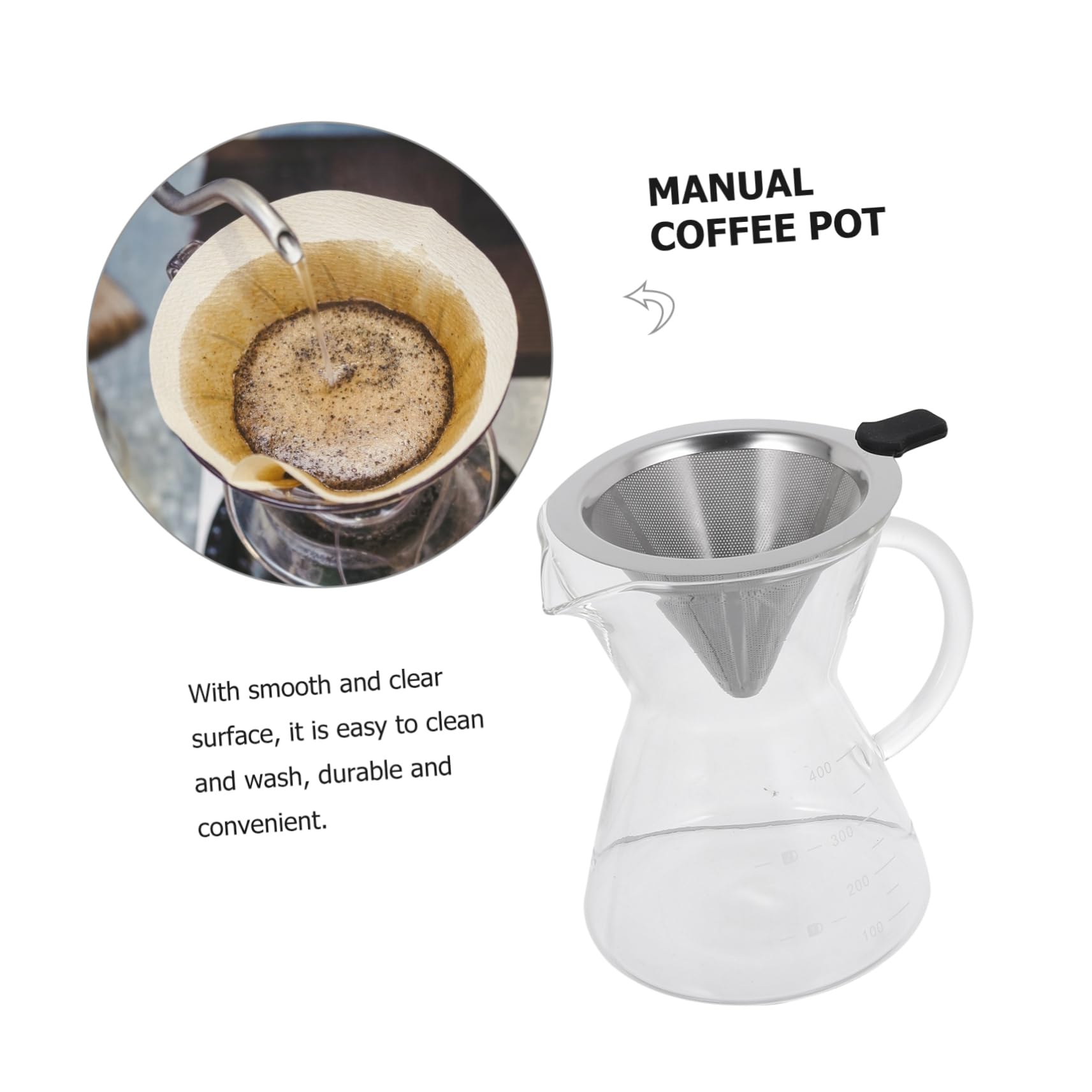 Hemoton Glass Coffee Carafe with Stainless Steel Filter - 34oz Coffee Brewer with Handle for Drip Coffee - Perfect for Home, Office, and Camping Use