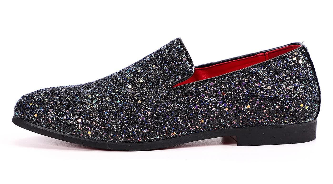 Men's Glitter Loafers - Luxury Sparkly Dress Shoes for Wedding, Tuxedo & Suit | Slip-On Casual Shoes for Parties, Prom & Formal Events