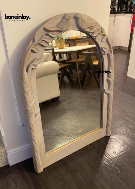 Handmade Wooden Bird Mirror - Elegant Wall Decor for Home, Bedroom, Living Room - Perfect for Boho, Farmhouse & Vintage Style Interiors