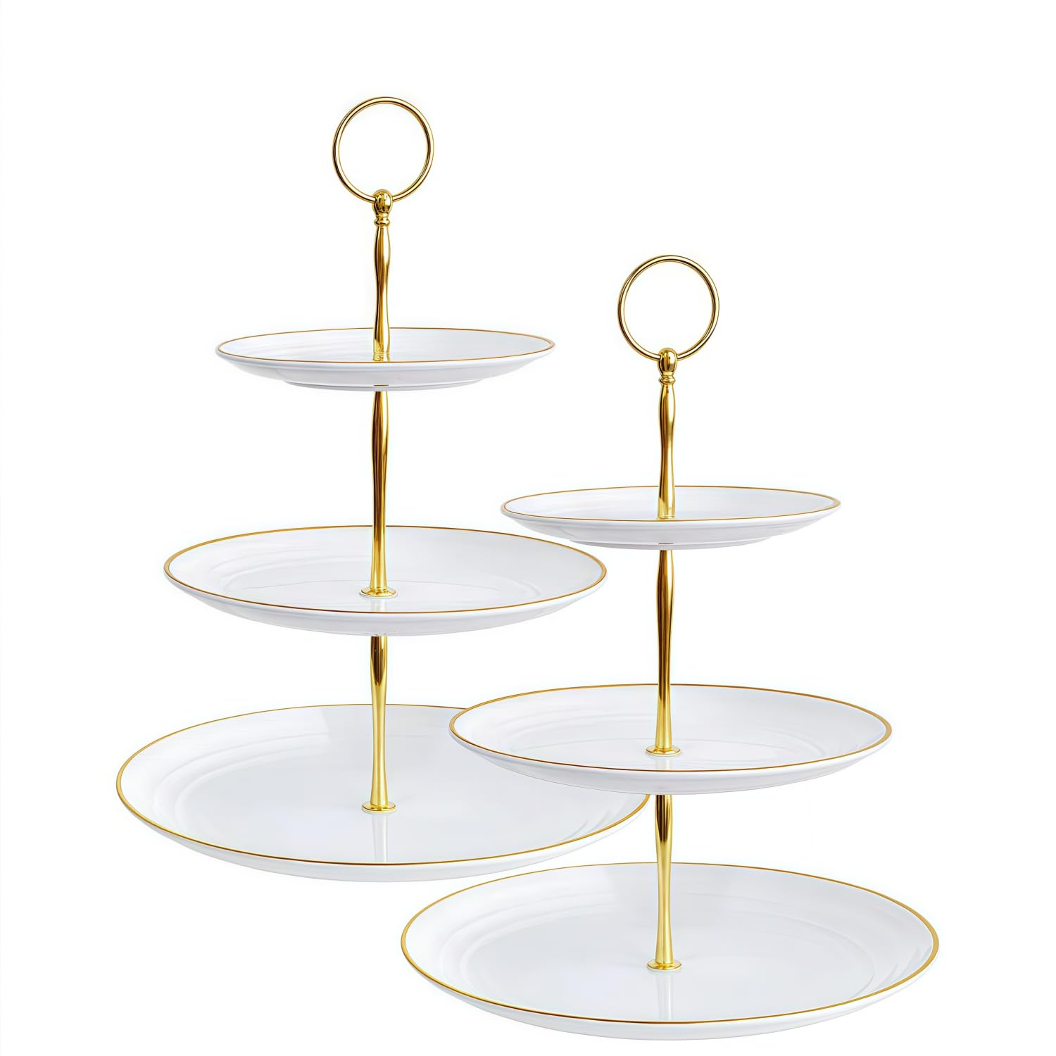 3-Tier Plastic Cupcake Stand for Weddings & Parties - Round White Dessert Stand with Gold Rim - Tiered Serving Cake Display for Pastries, Cakes & Treats (2-Pack) - Perfect for Birthday Parties, Baby Showers & Bridal Events