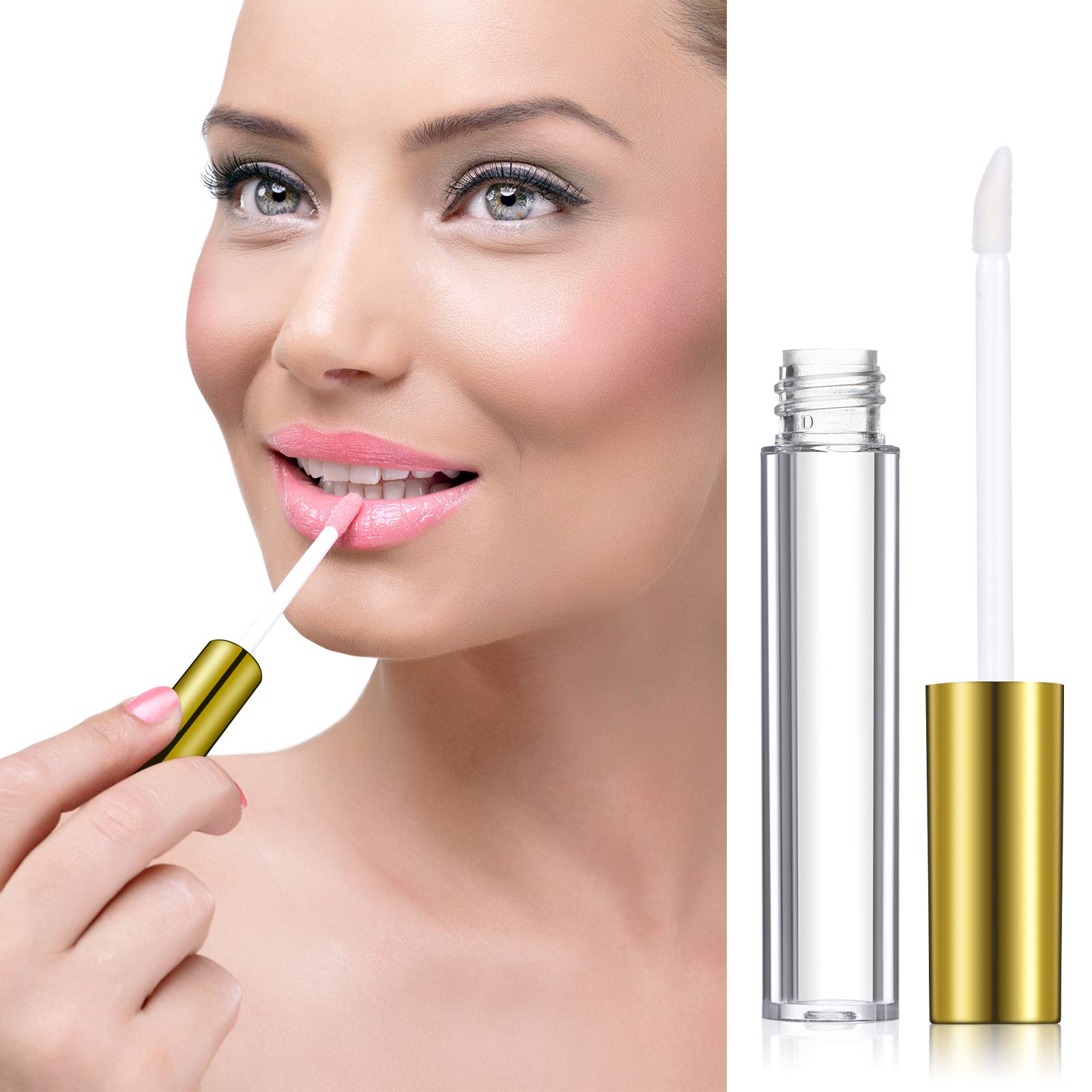 40 Pcs Clear Empty Lip Gloss Tubes with Rubber Stoppers - 10ml Gold DIY Lip Balm Containers for Women Makeup, Includes 2 Funnels for Easy Filling - Perfect for Homemade Lip Care, Sample Creation & Beauty Business