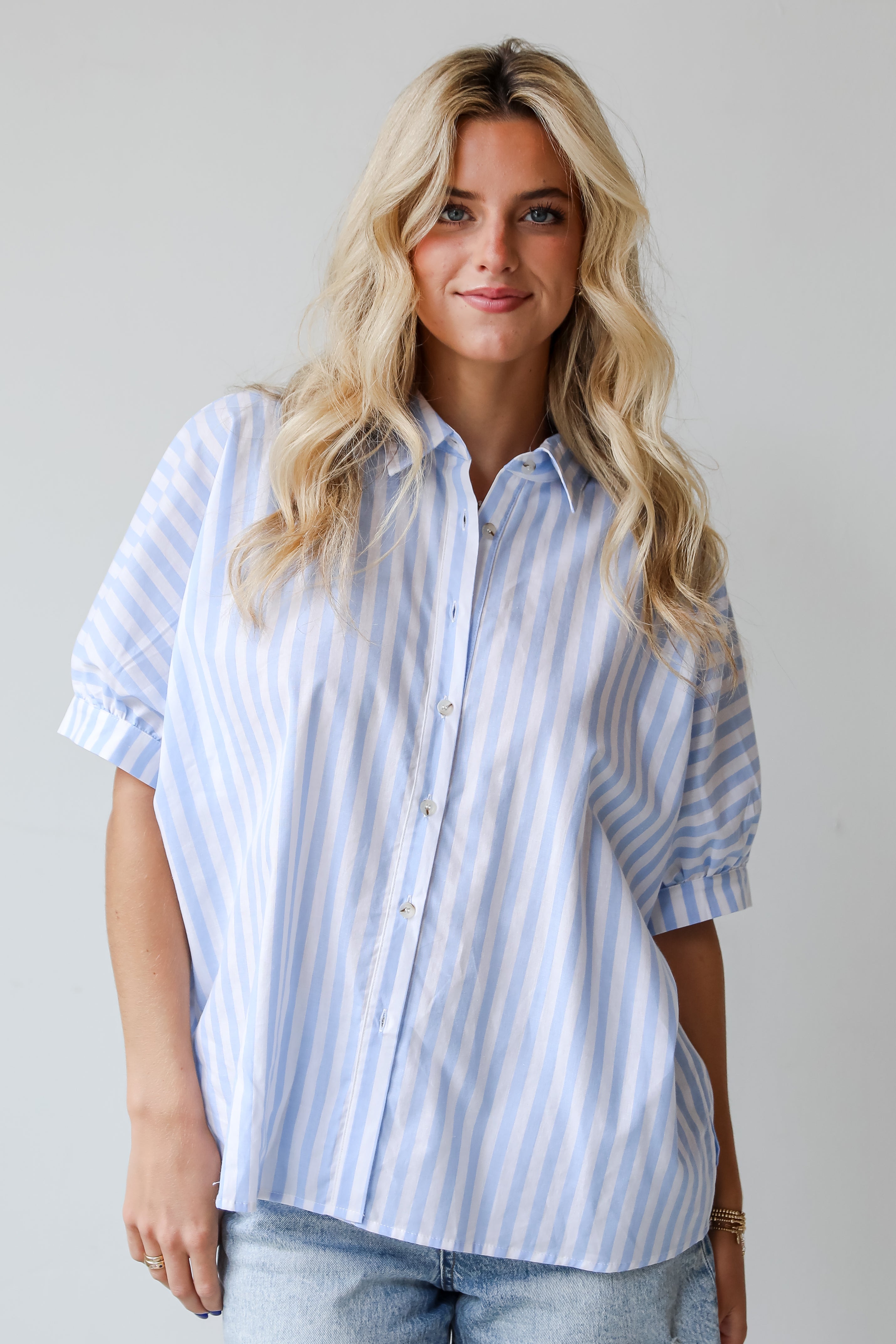 Breezy Cutie Light Blue Striped Blouse for Women - Casual Summer Tops | Perfect for Beach, Office & Date Nights