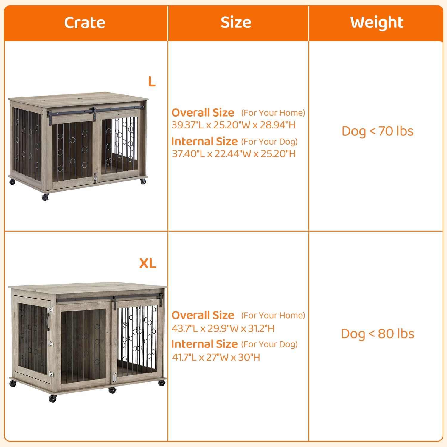 Large Wooden Dog Crate Furniture - 43.7