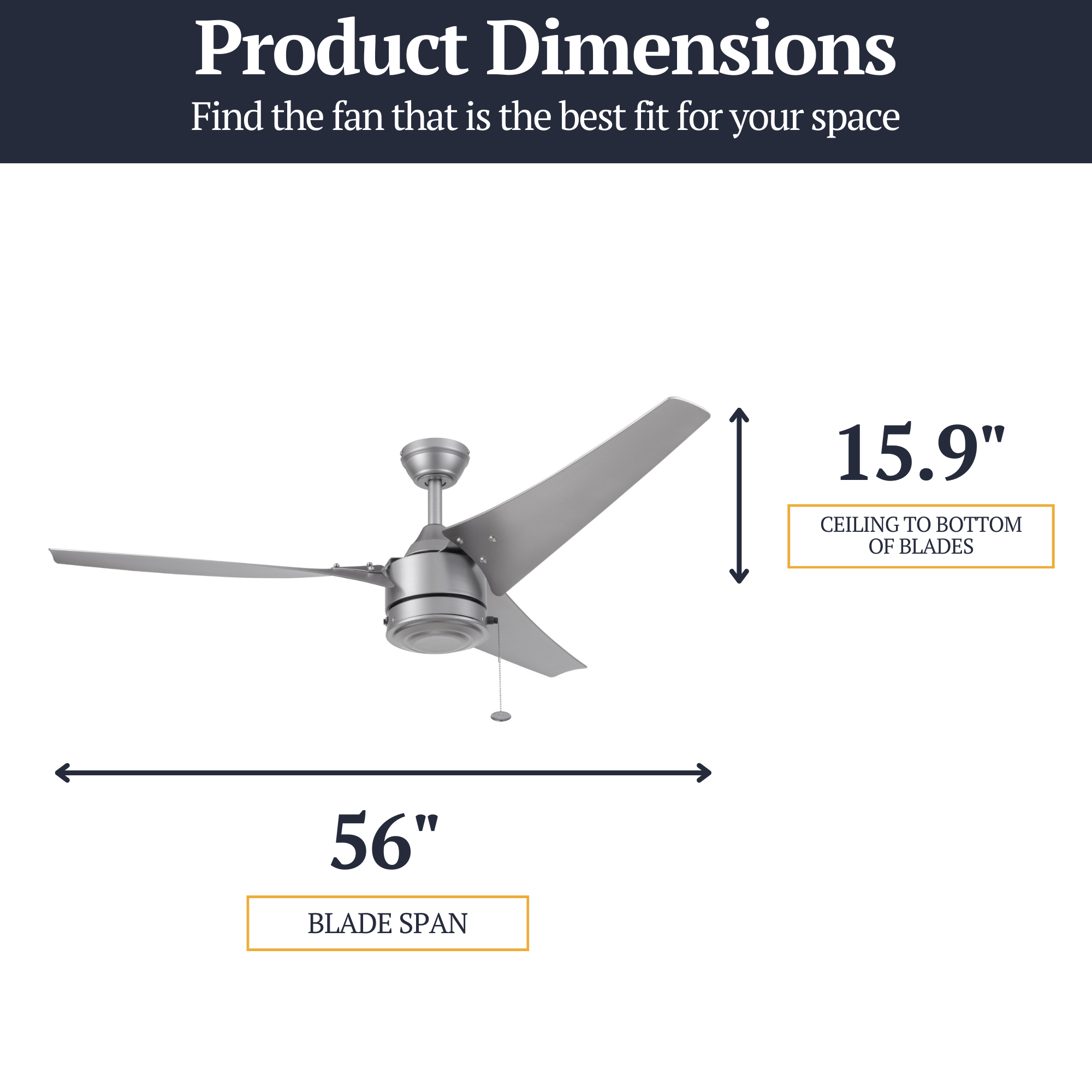 56 Inch Silver Talib Ceiling Fan with Pull Chain - Indoor/Outdoor Use for Living Room, Bedroom, Patio & Covered Porch