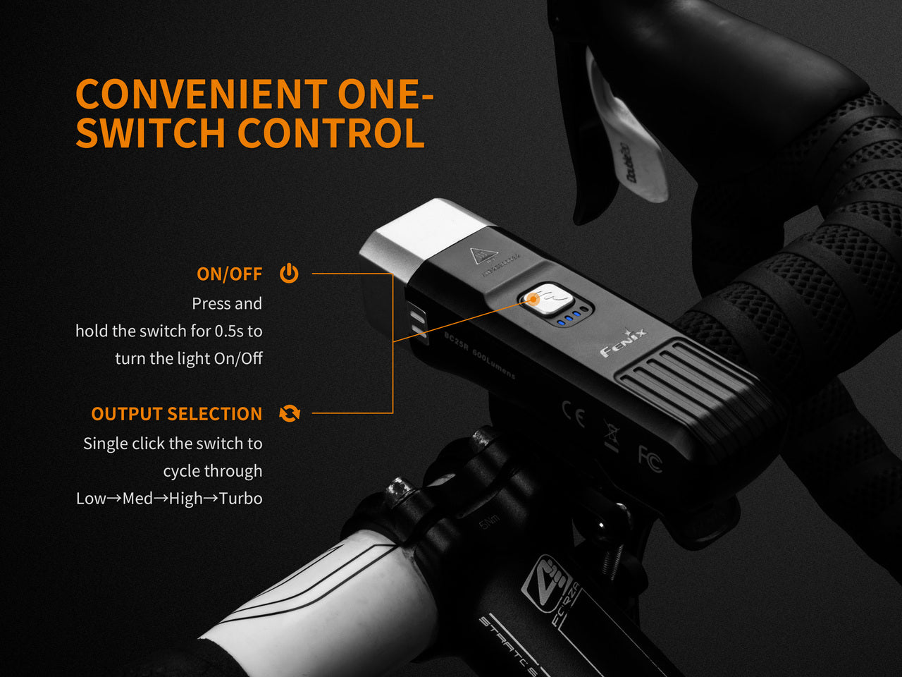 Fenix BC25R Rechargeable LED Bike Light - 1600 Lumens, Waterproof Cycling Headlight for Night Riding, Mountain Biking & Commuting