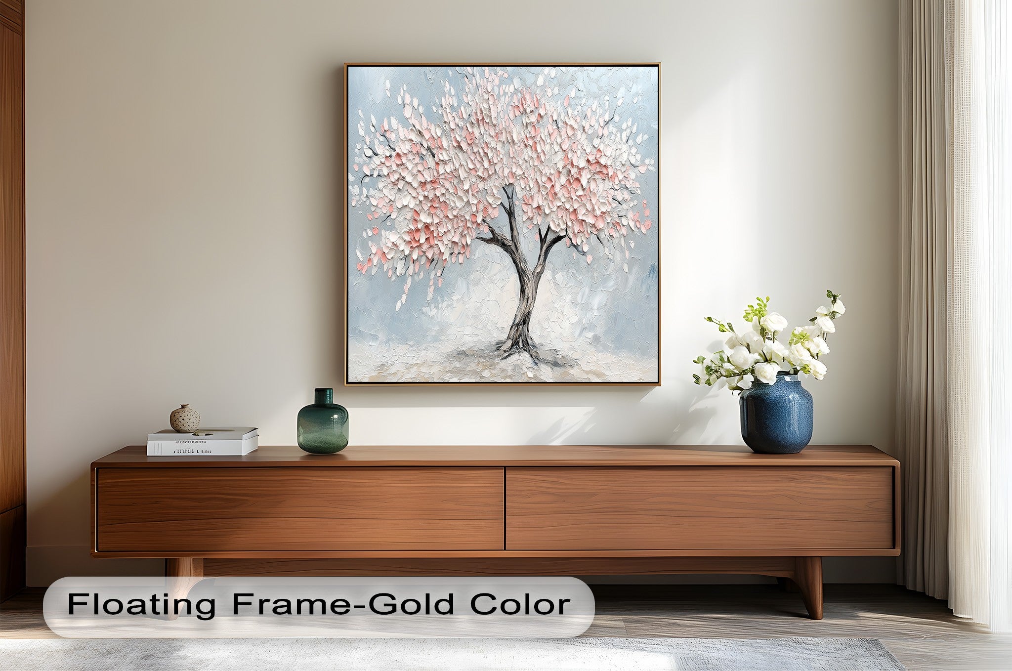 Blossoming Cherry Tree Floral Oil Painting - Handmade Canvas Art for Home Decor, Living Room, Bedroom & Office Wall