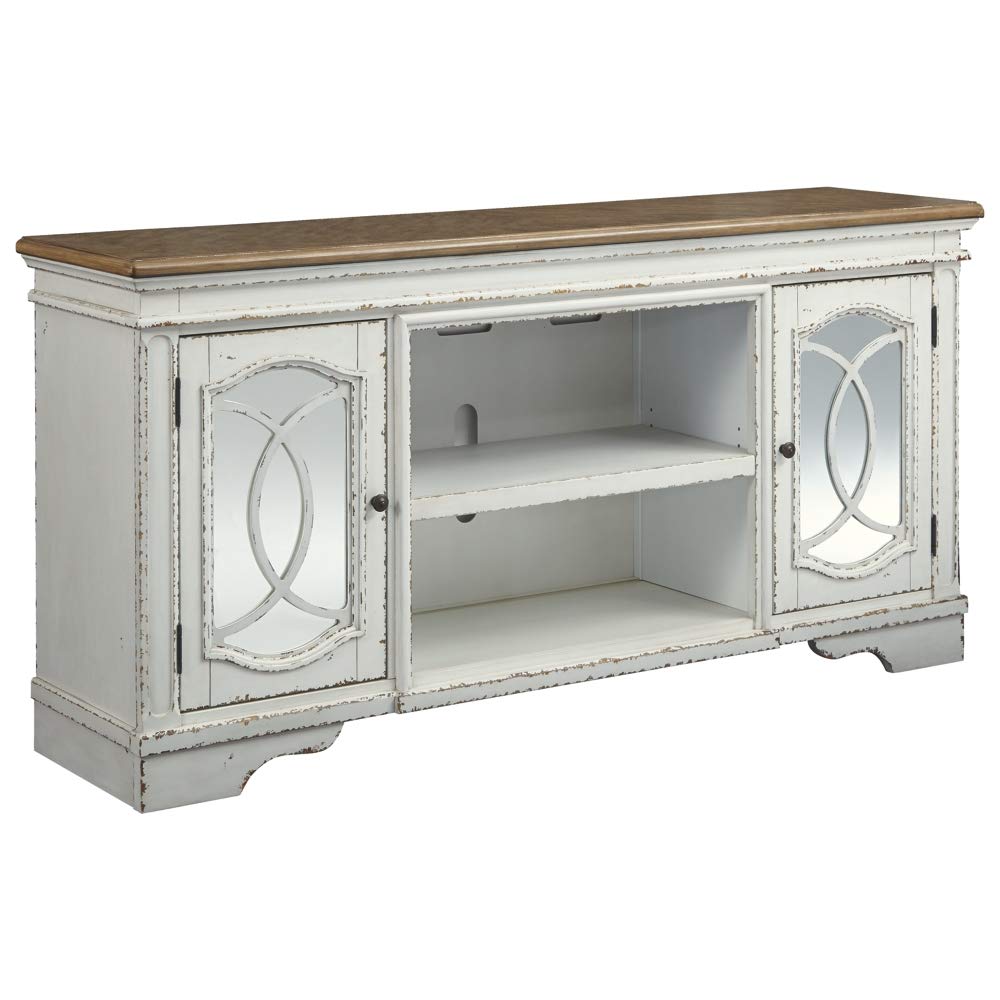 Ashley Realyn Farmhouse TV Stand with Matching Side End Table - Rustic Living Room Furniture for TV, Media Storage & Home Decor