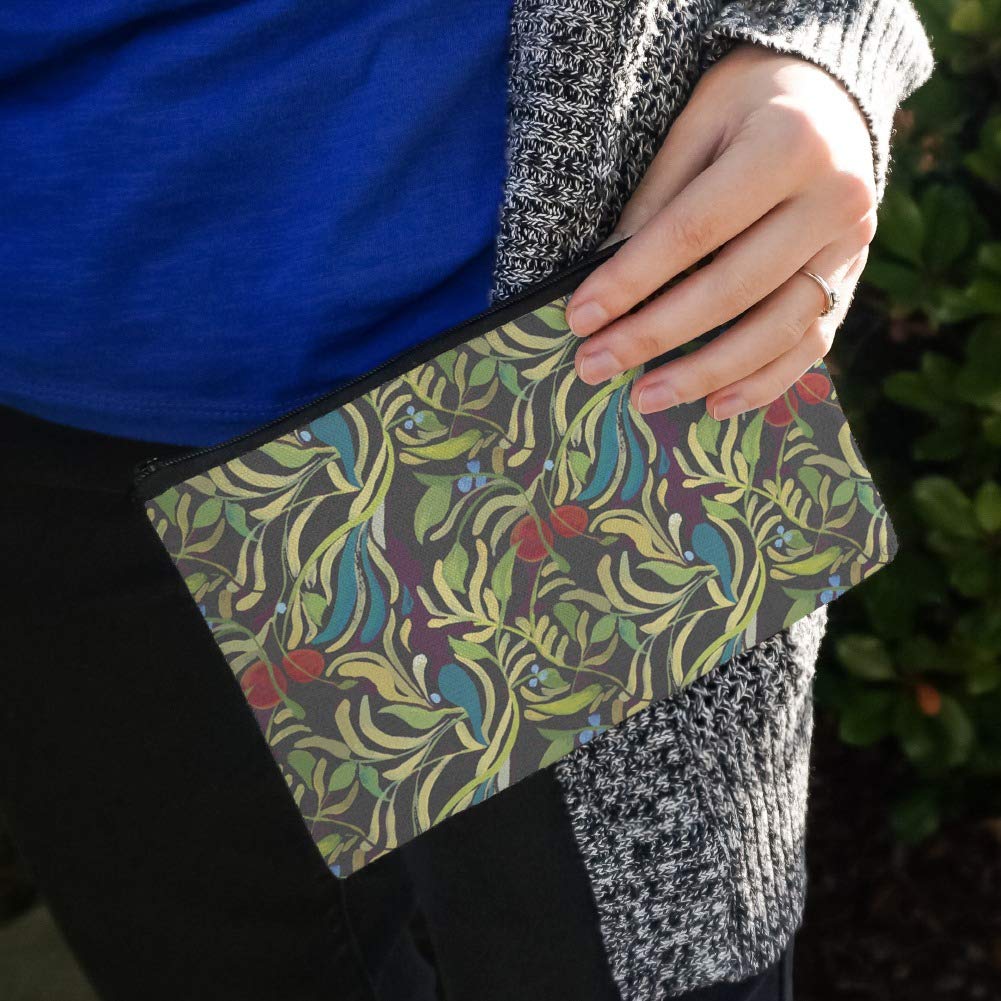 Floral Fruit Vines Black Pattern Makeup Cosmetic Bag Organizer Pouch - Travel & Daily Essentials Storage for Women | Perfect for Makeup Brushes, Lipsticks & Beauty Accessories