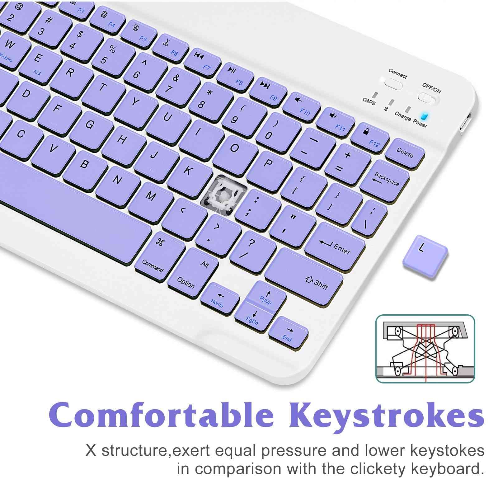 Rechargeable Bluetooth Keyboard and Mouse Combo - Ultra Slim Wireless Set for Android Tablets, PC, Laptops - Compatible with Alcatel Smart Tab 7 & All Bluetooth Devices - RGB Backlit Lavender Purple Keyboard with Matching Mouse - Perfect for Home Office, Gaming, and Remote Work