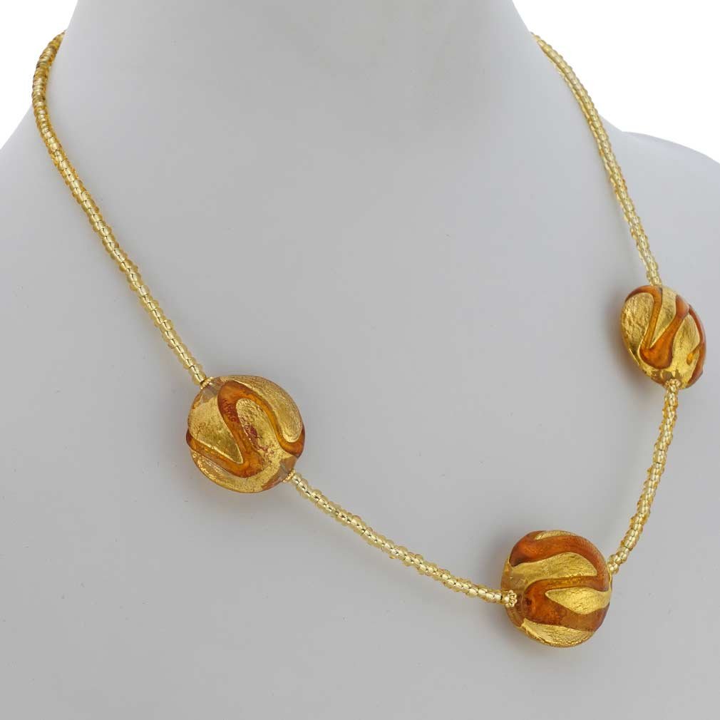 Venetian Murano Glass Royal Cognac Circles Necklace - Handmade Italian Jewelry for Women, Elegant Gift for Weddings & Special Occasions