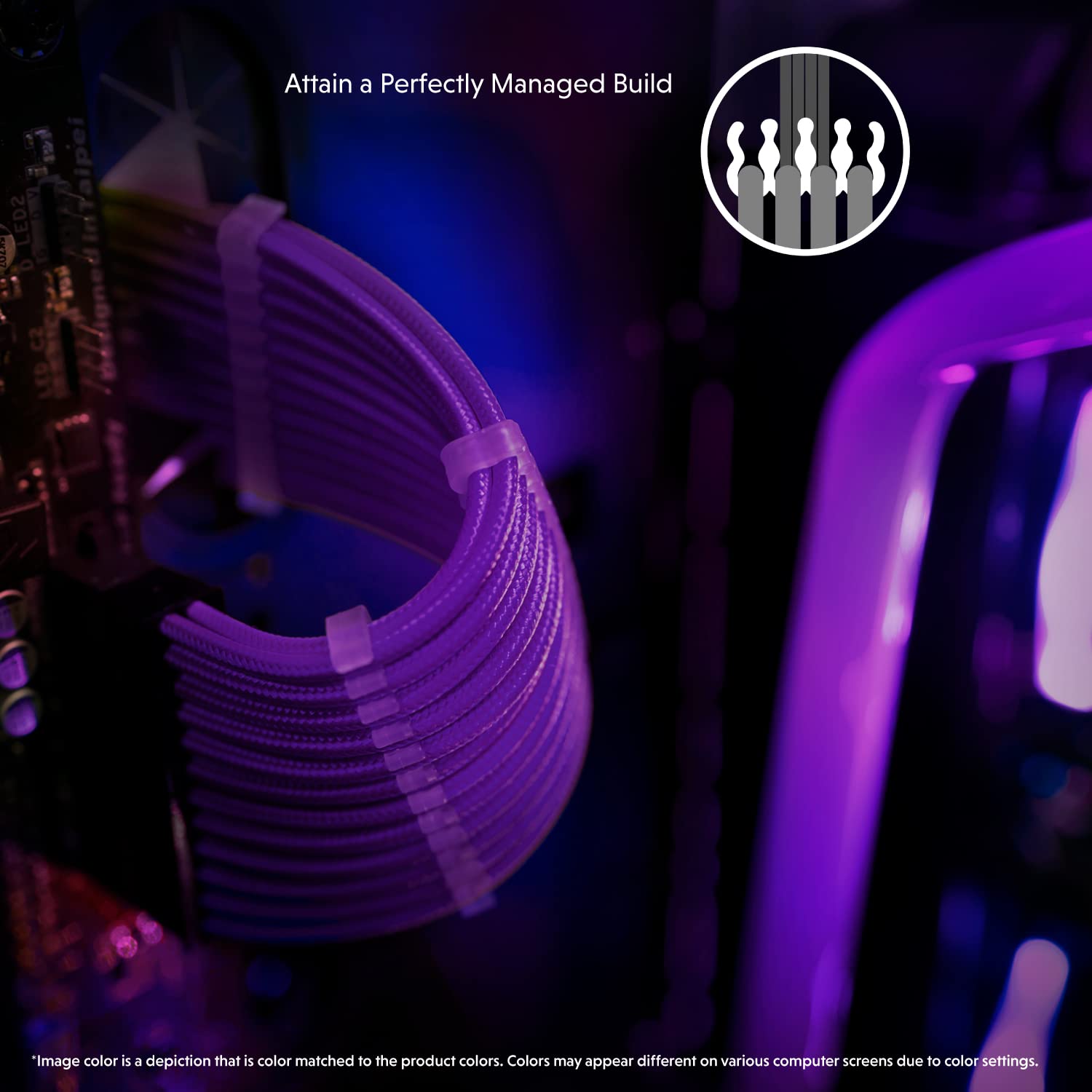LINKUP - AVA 50cm EPS 4 Pin CPU ATX Motherboard PSU Power Supply Braided Sleeved Custom Mod PC Extension Cable with Combs | Strong & Stiff Design | Single Pack | 500mm - Purple | Perfect for Gaming PC Builds, Custom Cable Management, and Computer Upgrades