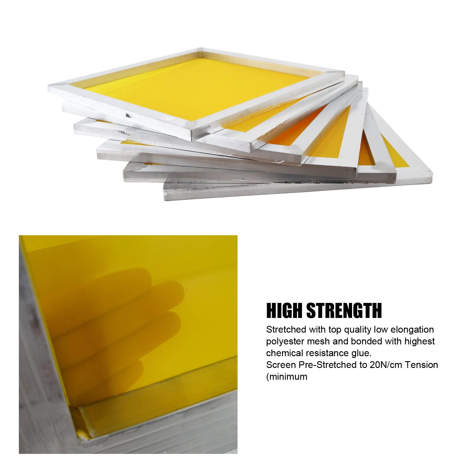 Tianiuseen 6-Pack Aluminum Pre-Stretched Silk Screen Printing Frames - 12x16 Inches with 200 Mesh 80T Yellow for DIY T-Shirt Printing, Art Projects & Sign Making