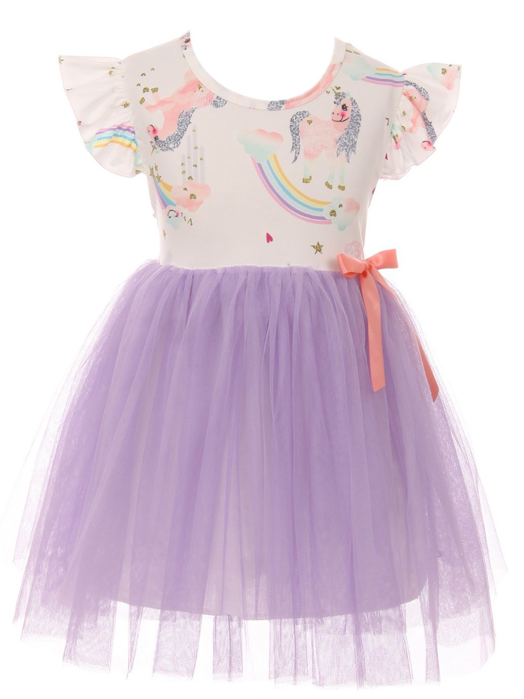 BluNight Girls' Unicorn Mesh Cap Sleeve Dress - Floral Summer Party Dress for Toddlers & Kids | Perfect for Birthday Parties, Photo Shoots & Special Occasions