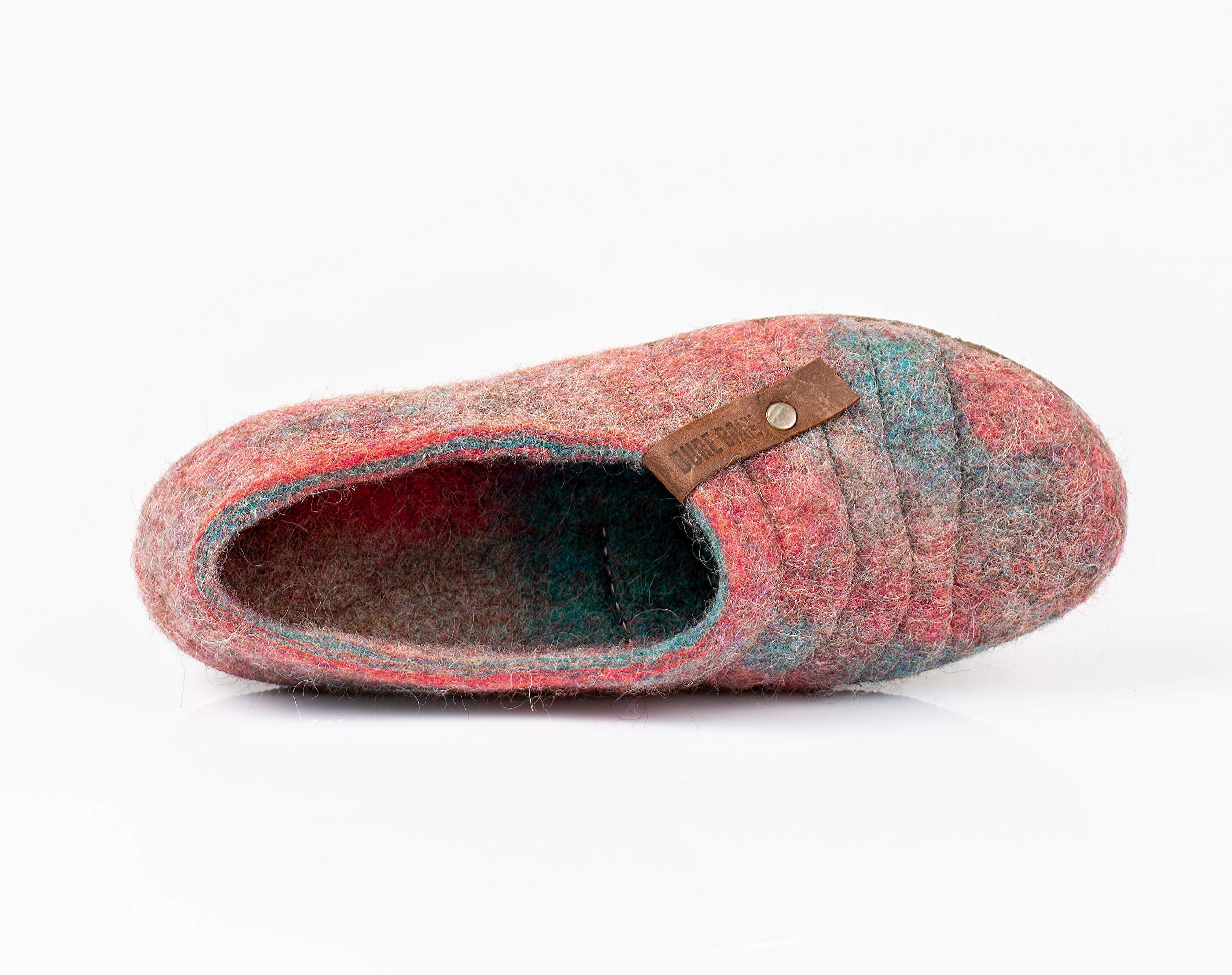 Women's Natural Boiled Wool Slippers - Cozy Felted House Shoes for Women in Coral & Blue | Perfect for Indoor Comfort, Winter Warmth & Relaxation at Home